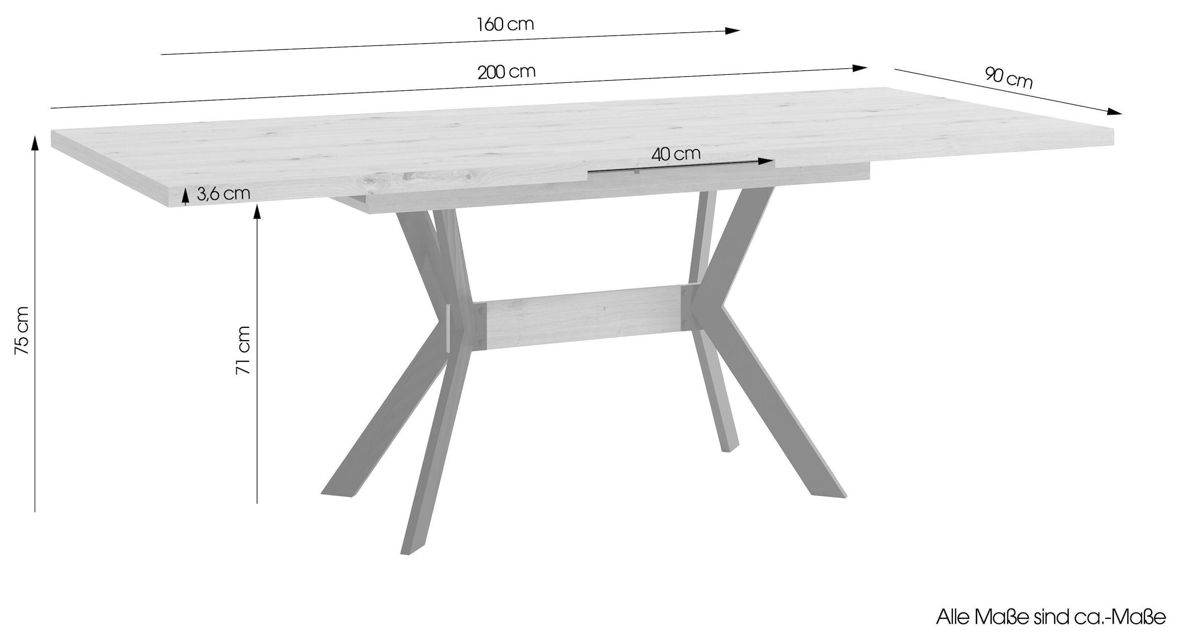 byLIVING Esstisch »Bremen« ausziehbar mit innenliegender Einlegeplatte, 160 auf 200cm