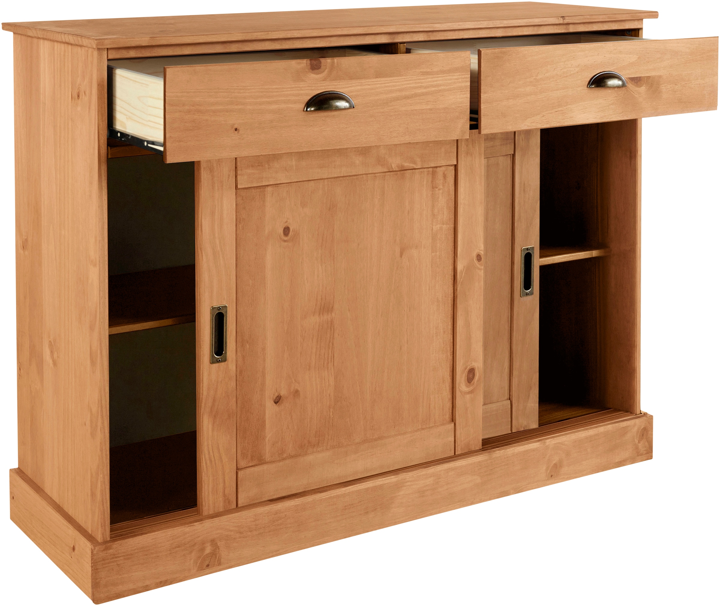 GOODproduct Sideboard »Schröder« Kommode, 2 Schiebetüren, 2 Schubkasten, aus massivem Kiefernholz