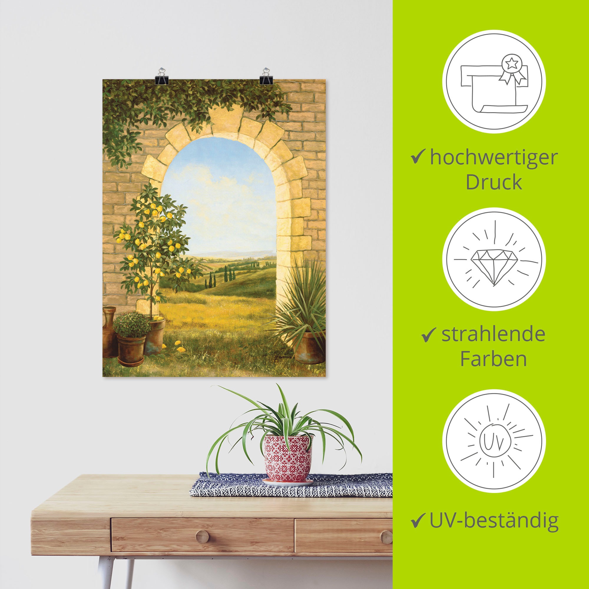 Artland Fresque murale »Zitronenbaum vorm Torbogen II« 1 cuis tlg. als Leinwandbild, Poster in verschied. Grössen