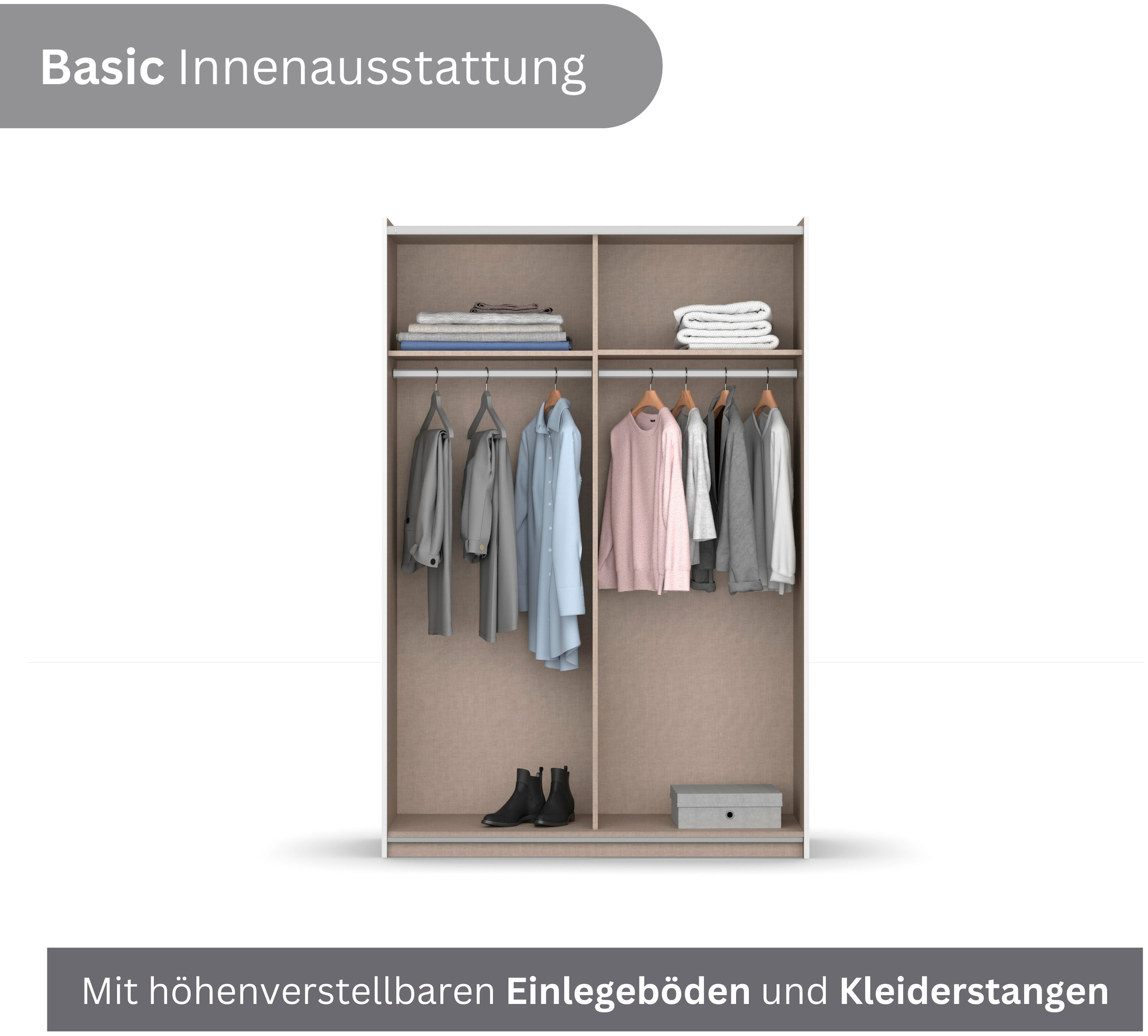 rauch Schwebetürenschrank »Kleiderschrank Drehtürenschrank Schrank Garderobe KRONACH« in 3 Ausstattungen BASIC/CLASSIC/PREMIUM, Breiten 131/175/218/261 cm,  optional ohne, mit 1 oder 2 Spiegel, viel Stauraum MADE IN GERMANY