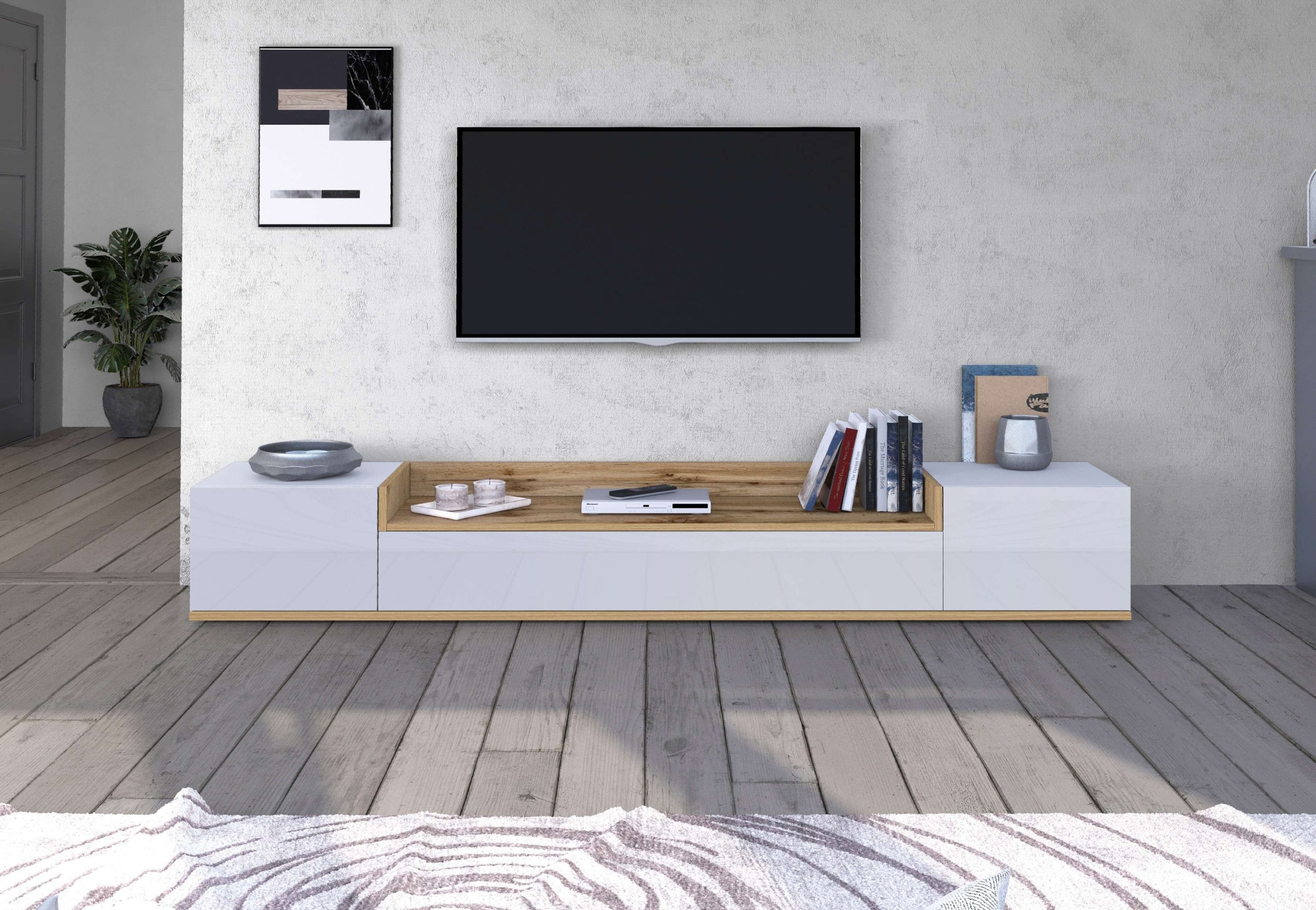 GOODproduct Table basse »BOLSENA,TV-Kommode, TV-Möbel,TV-Bank, 4 Fächer und offenes Ablagefach« 1 cuis tlg. Breite 200 cm,stehend/hängend,Fronten Hochglanz lackiert,Made in Italy