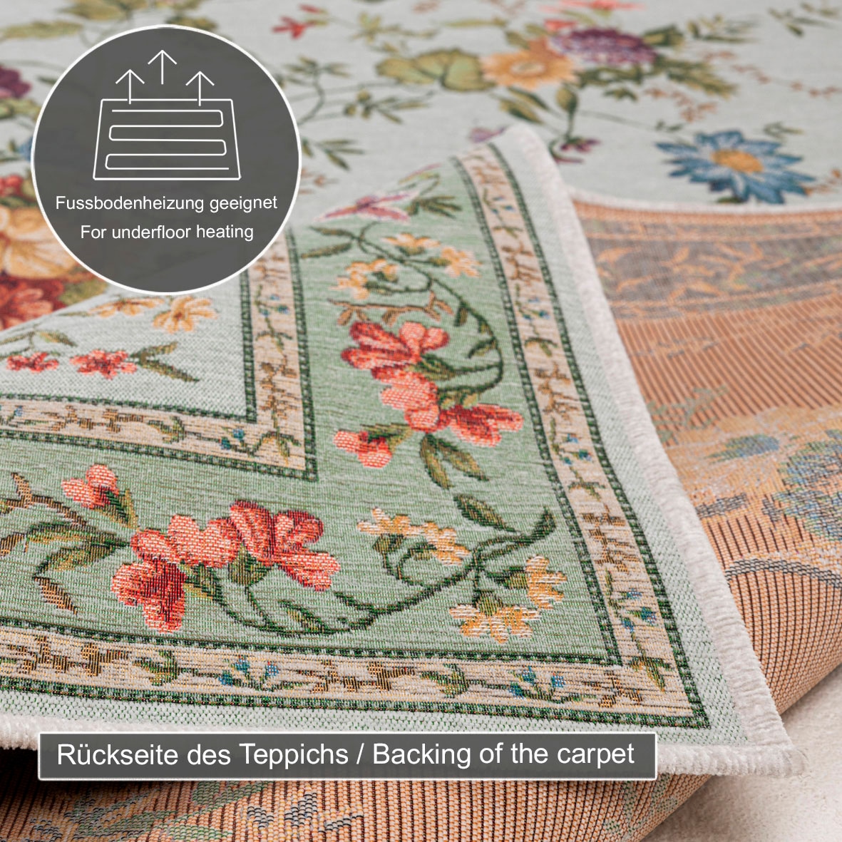 THEKO Teppich »Flomi Sagrini« rechteckig 4 mm Höhe Flachgewebe, Pastell-Farben, Blumen Design, mit Bordüre