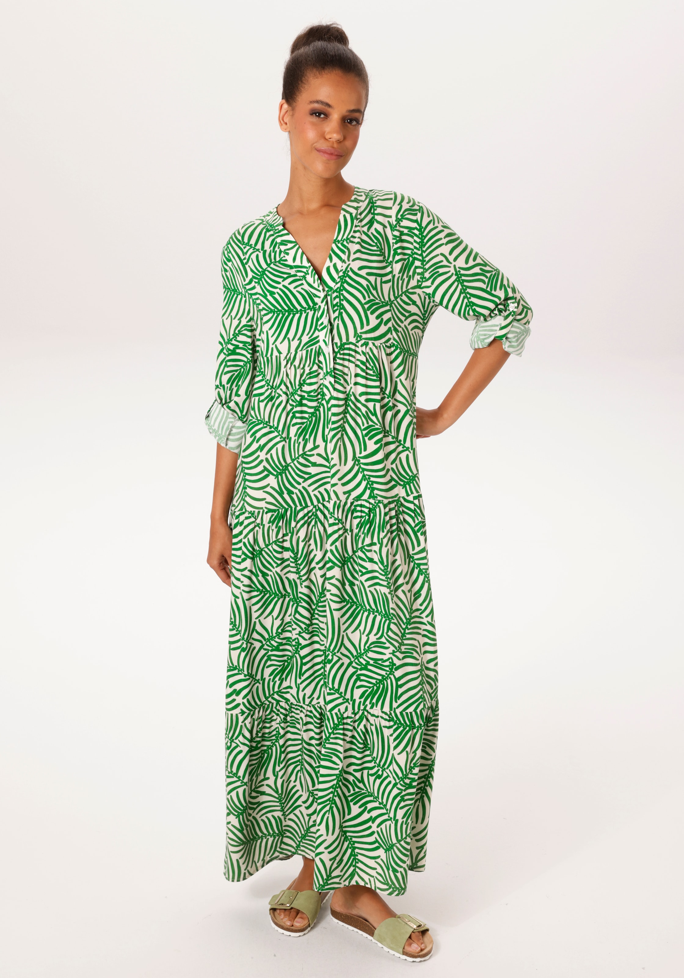 Aniston CASUAL Maxikleid mit grossflächigen, grafischen Blättern bedruckt - NEUE KOLLEKTION