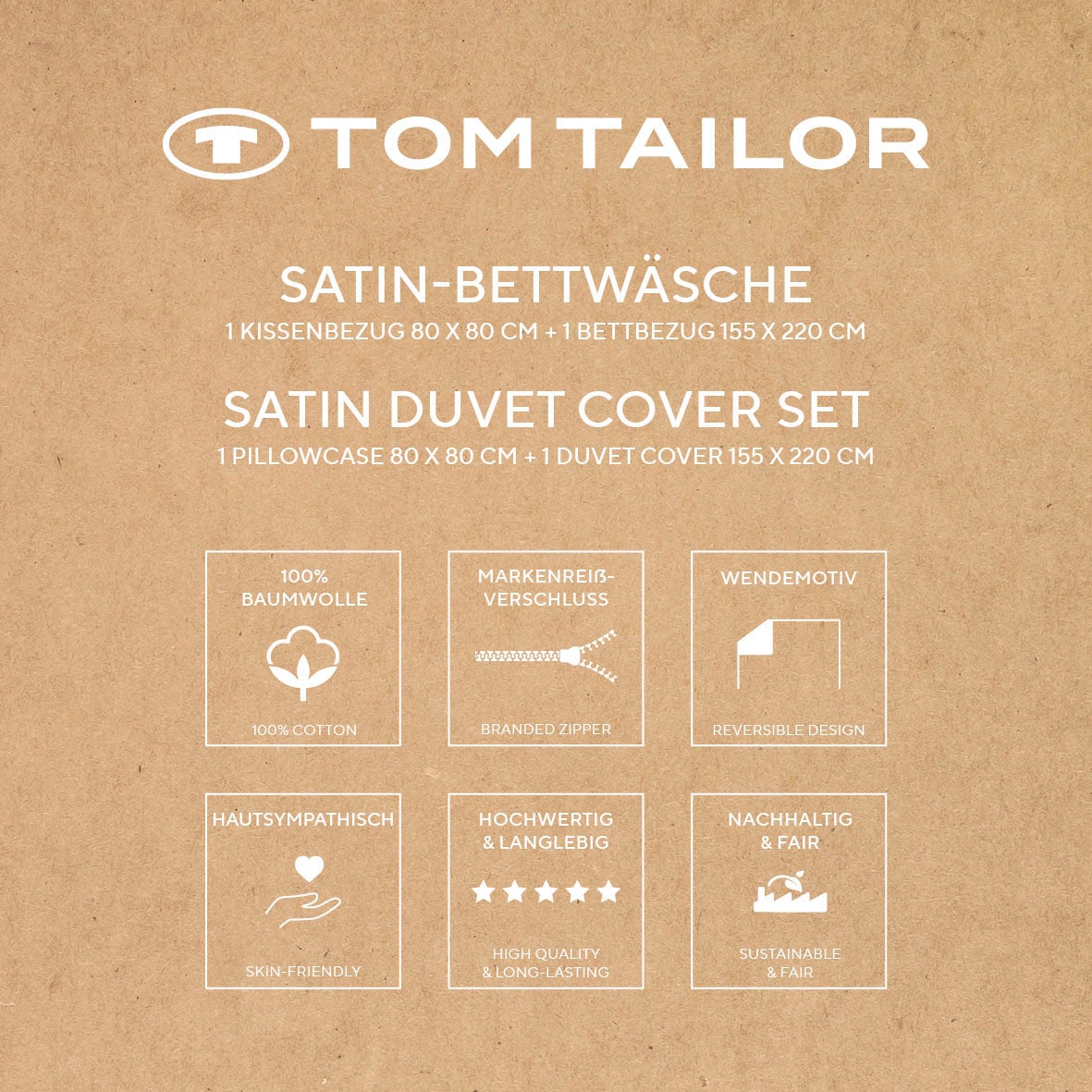 TOM TAILOR HOME Linge de lit »CLASSIC SATIN STRIPES in Gr. 135x200cm oder 155x220cm« 2 cuis new bedroom, passepoil coloré sur l’oreiller