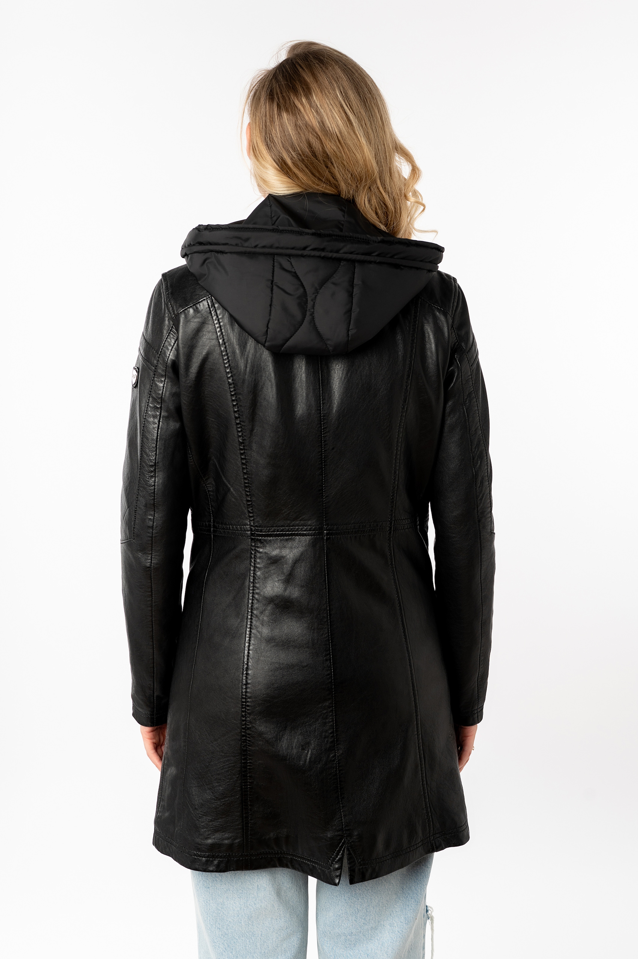 Mauritius Manteau en cuir »MWMilene« mit Nylonkapuze und Stehkragen