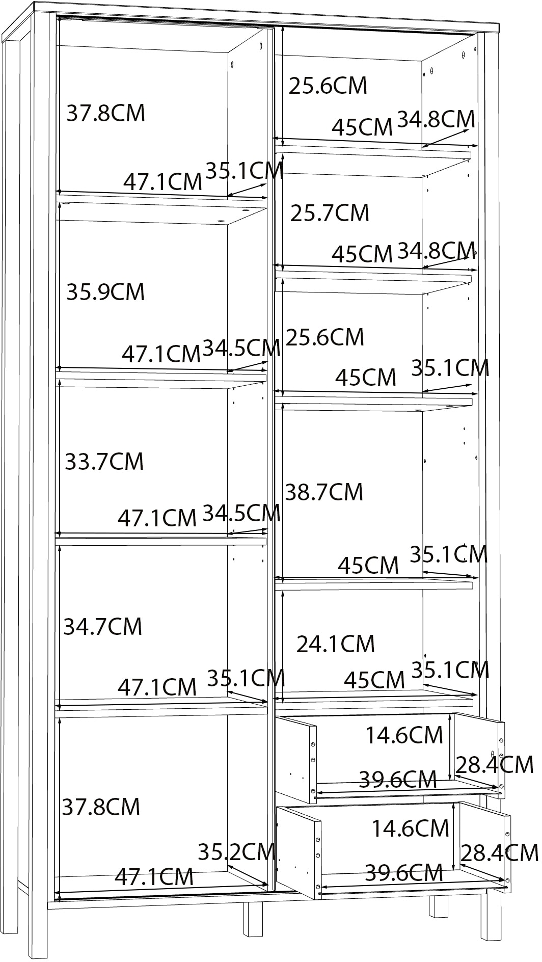 FORTE Highboard »Jytana« Höhe 200,3 cm, Schiebetüre mit Lamellenoptik, Mauvella Eiche / Schwarz