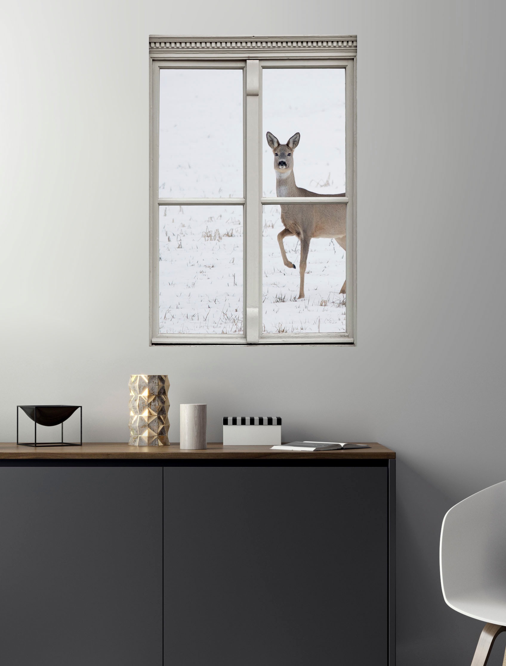 queence Autocollants muraux »Reh« Wandsticker, Wandbild, selbstklebend, 3D, Fenster