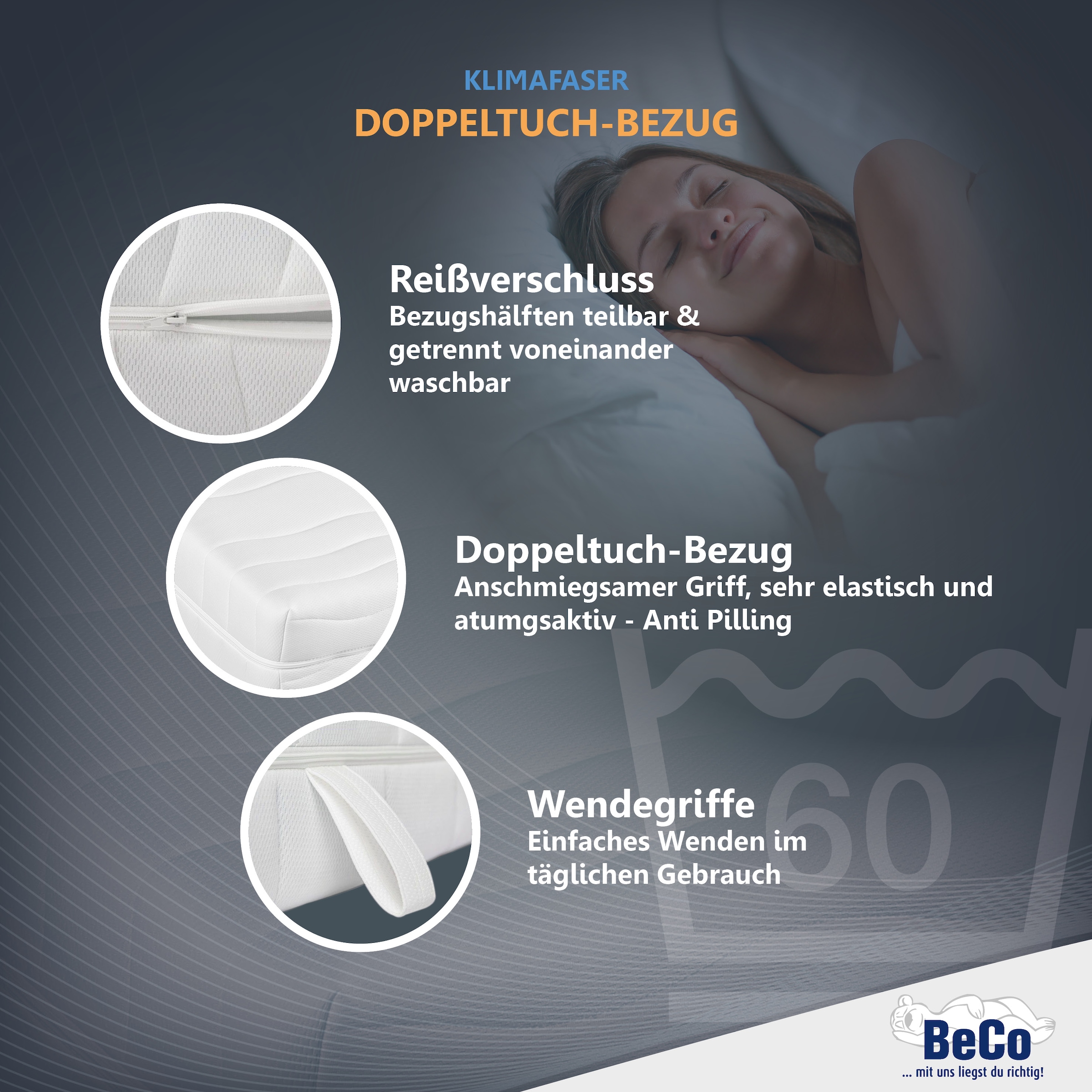 Beco Matelas mousse confort »2 Dreams, Wendematratze mit 2 unterschiedlich festen Liegeseiten« 21 cm hoch Raumgewicht: 35 kg/m³ 1 cuis tlg. matelas en 90x200 cm et autres tailles, avec inserts en mousse gel