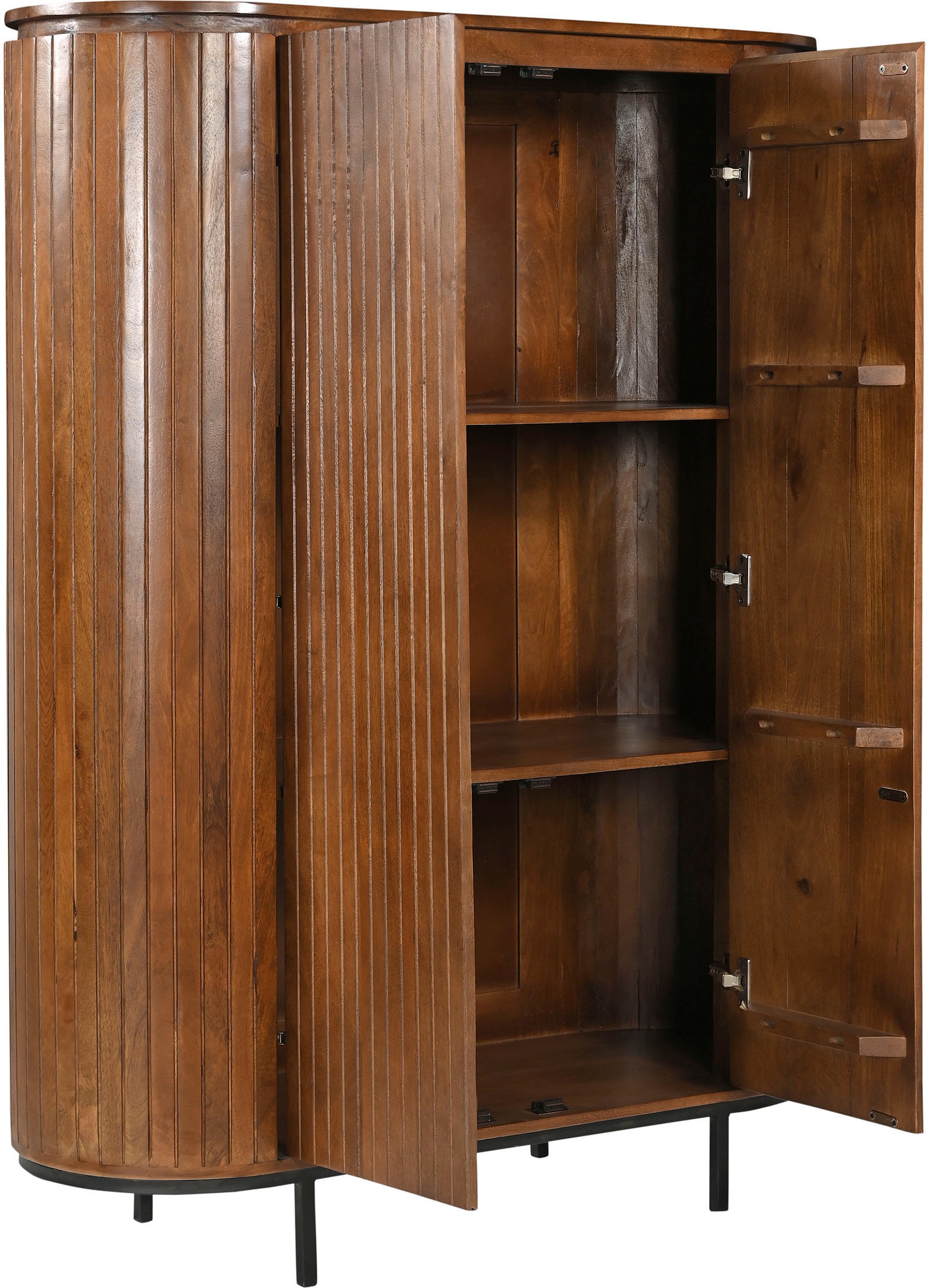 SIT Buffet haut »Aberdeen aus massivem Mangoholz mit Lamellenfront & 2 Türen« 1 cuis tlg. Façade lamellée en bois de manguier & pieds en métal noir