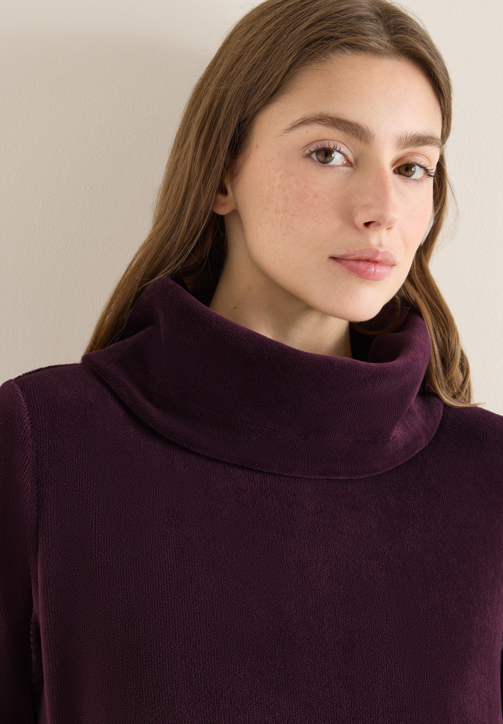 Cecil Rundhalspullover Cord Shirt mit grossem Kragen