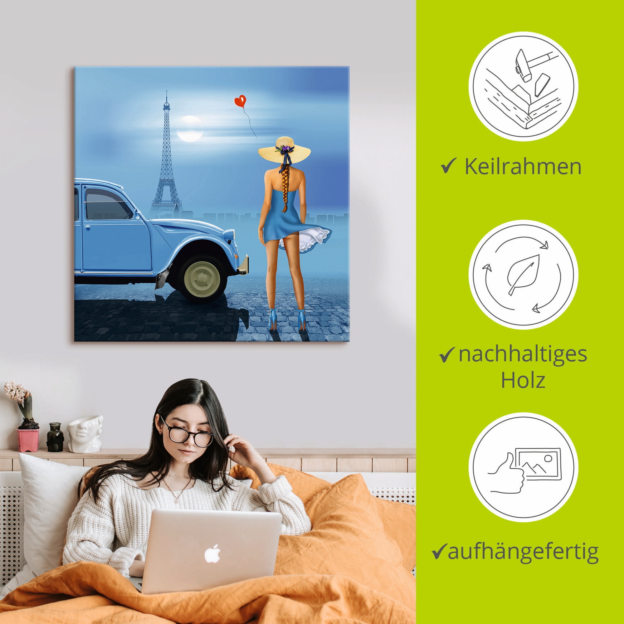 Artland Leinwandbild »Französisch Blau« Frau 1 Stk. tlg. auf Holzrahmen gespannt