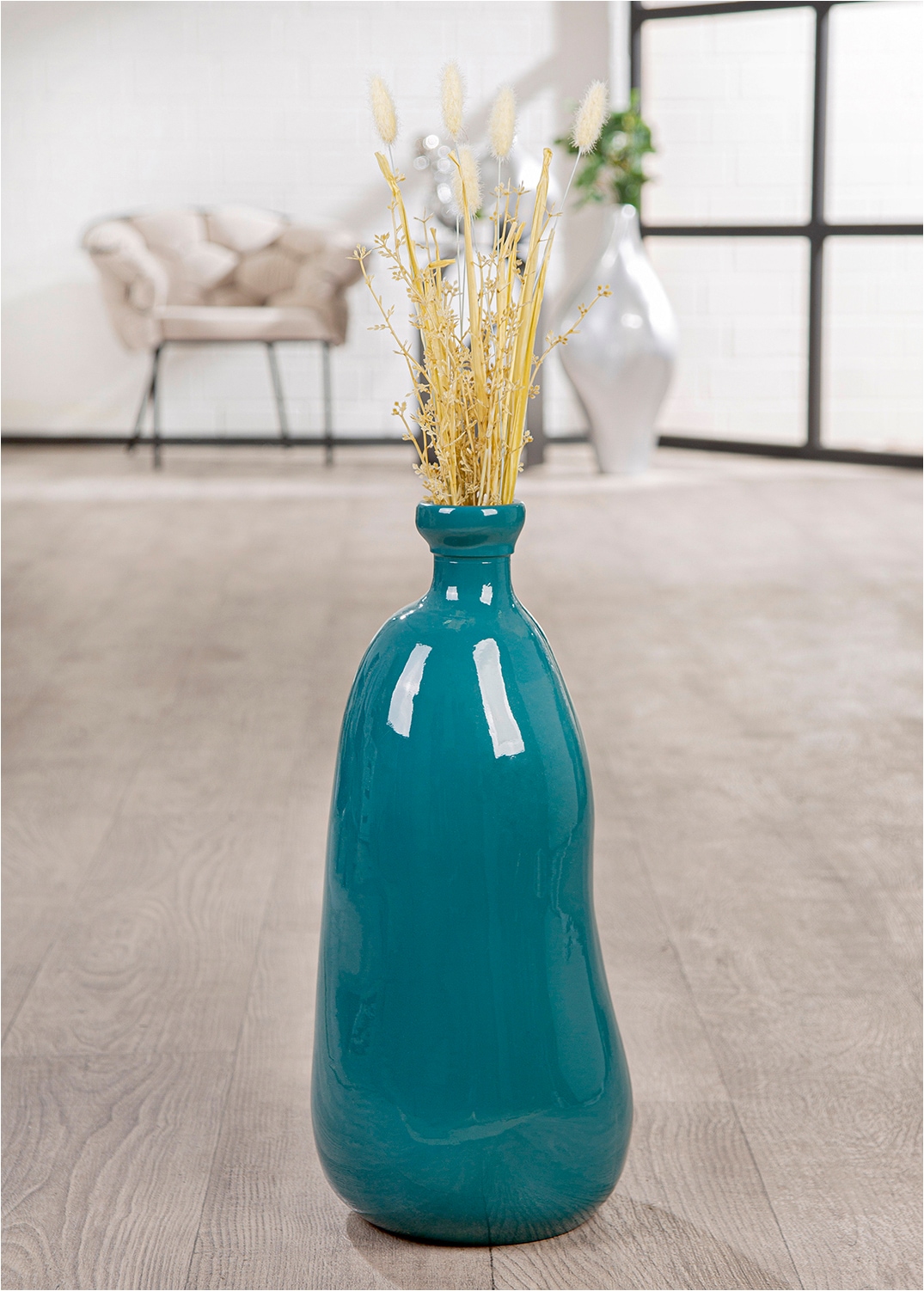 GILDE Vase de sol »Bodenvase organisch Sylt blau H. 51 cm« vase au sol, maritime, vase à fleurs, moderne, objet remarquable, idée cadeau