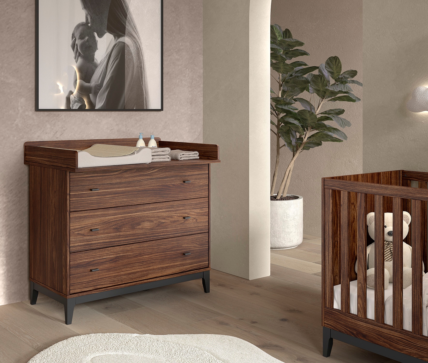 Vipack Ensemble de meubles pour bébé »Ilyas, das perfekte Set für Ihr Kinderzimmer« 4 tlg. Pflegeleichte Oberfläche, Nussbaum Dekor