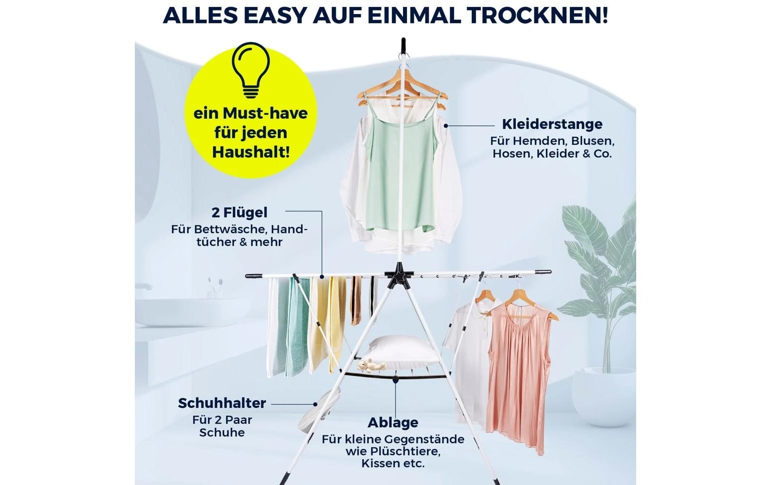 EASYmaxx Séchoir à linge »mit Kleiderstange 2 m« Wäscheständer 38 x 61 x 200 cm schwarz/weiss, klappbar