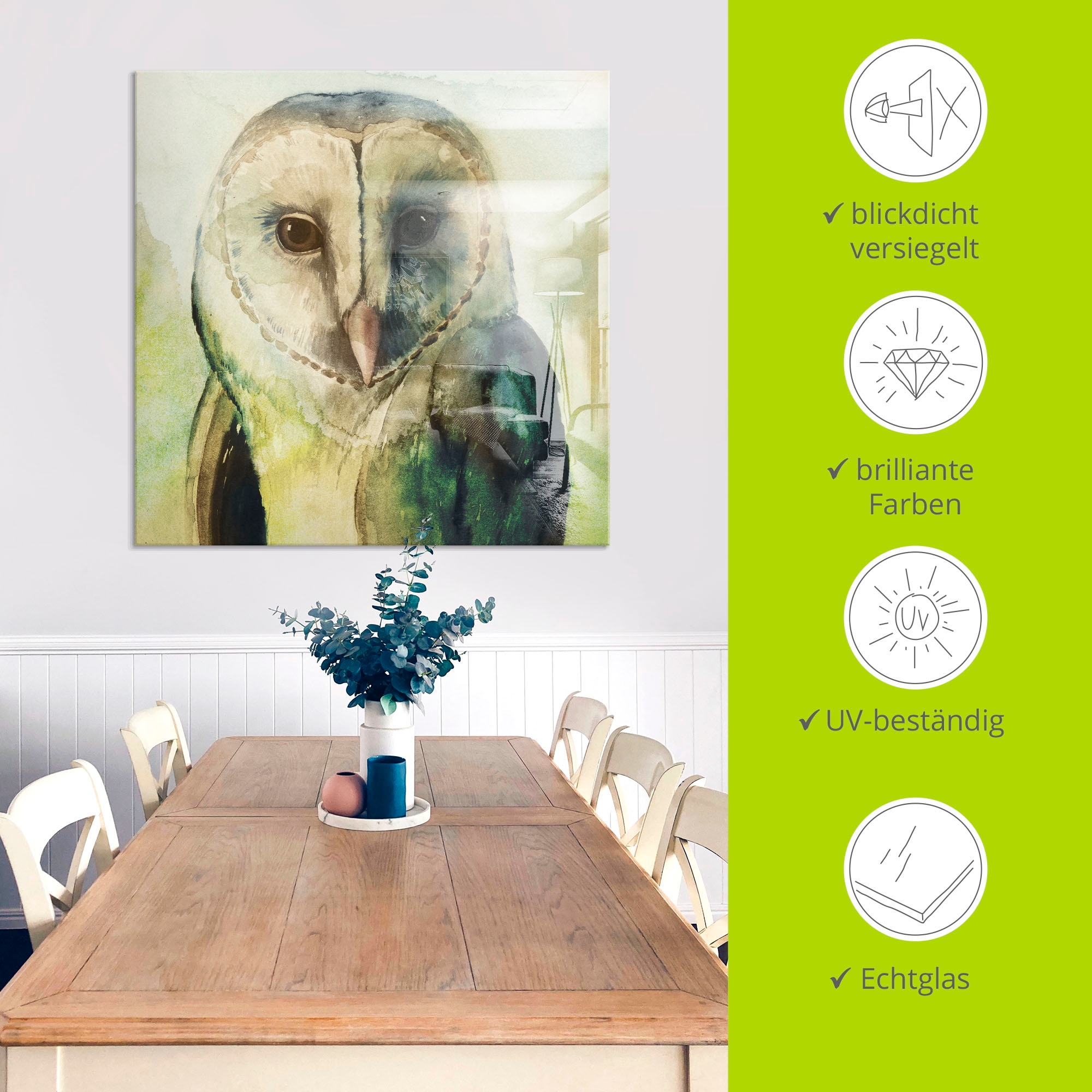 Artland Glasbild »Eule I« Vögel 1 Stk. tlg. in verschiedenen Grössen