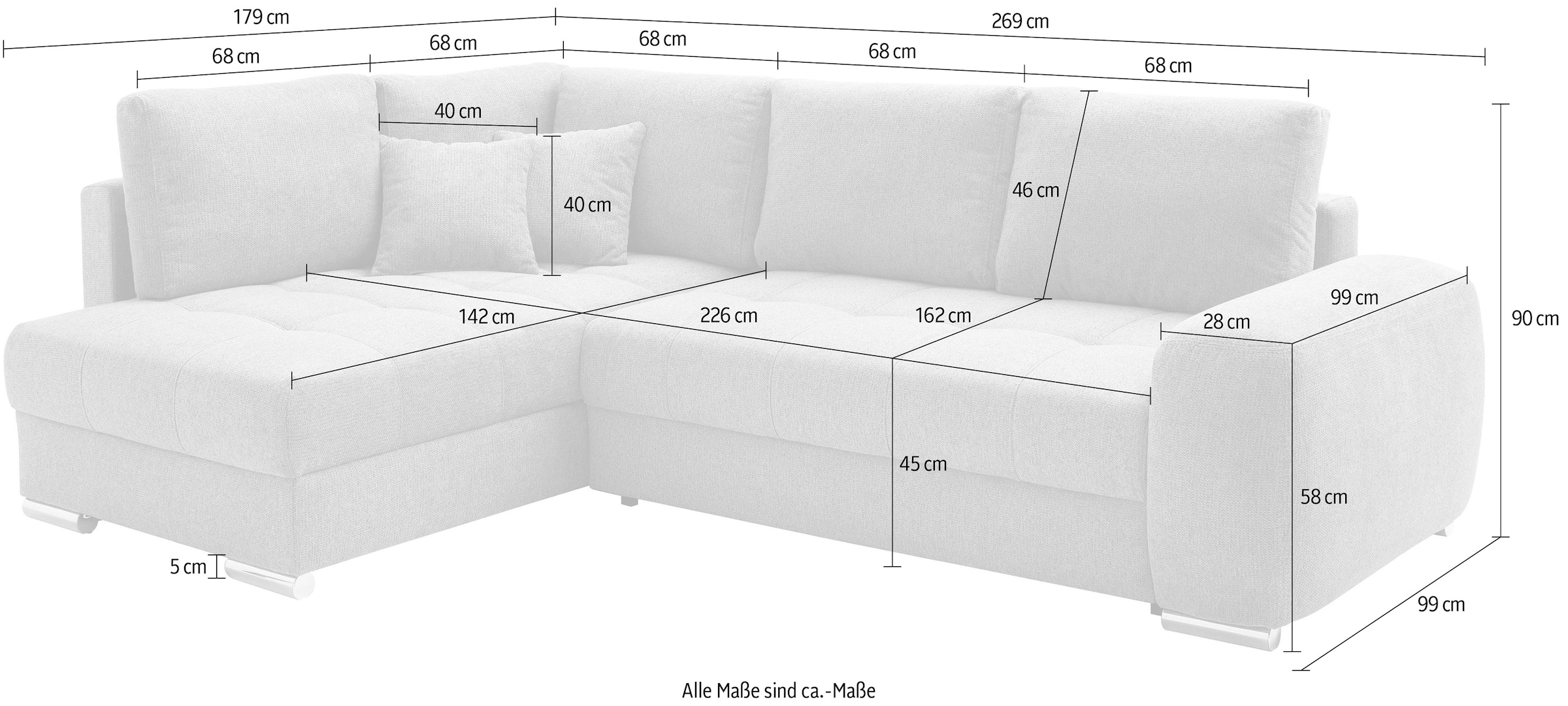 Mr. Couch Canapé d'angle »Mykonos, L-Form, Dauerschläfer« mit DuraSpring-Taschenfederkern bis 140 kg belastbar