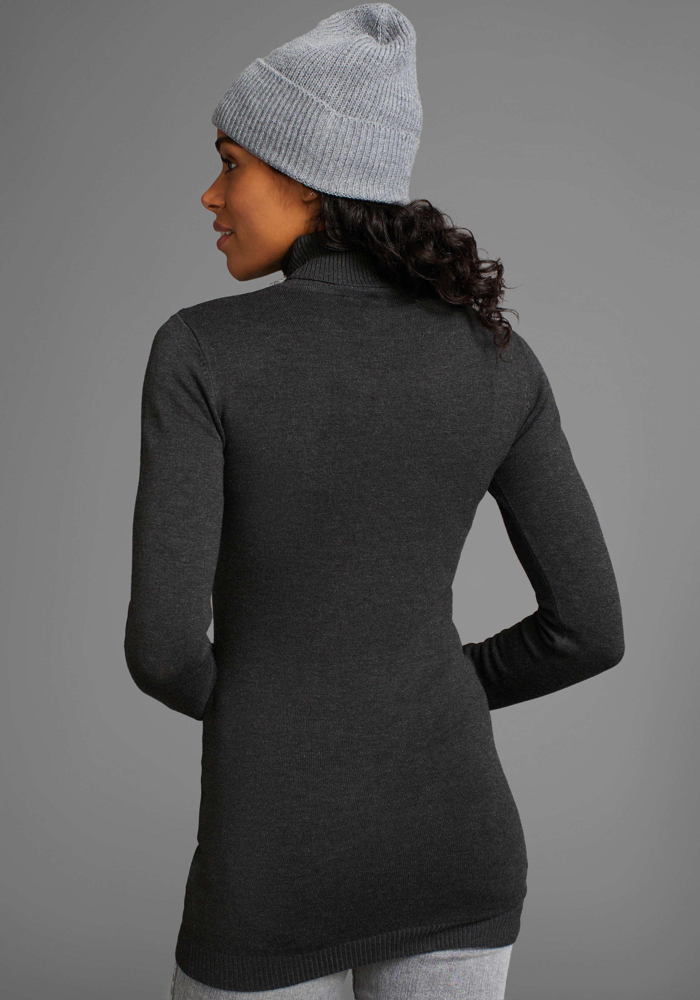 Laura Scott Pull à col roulé Feinstrick in figurbetonter Longform