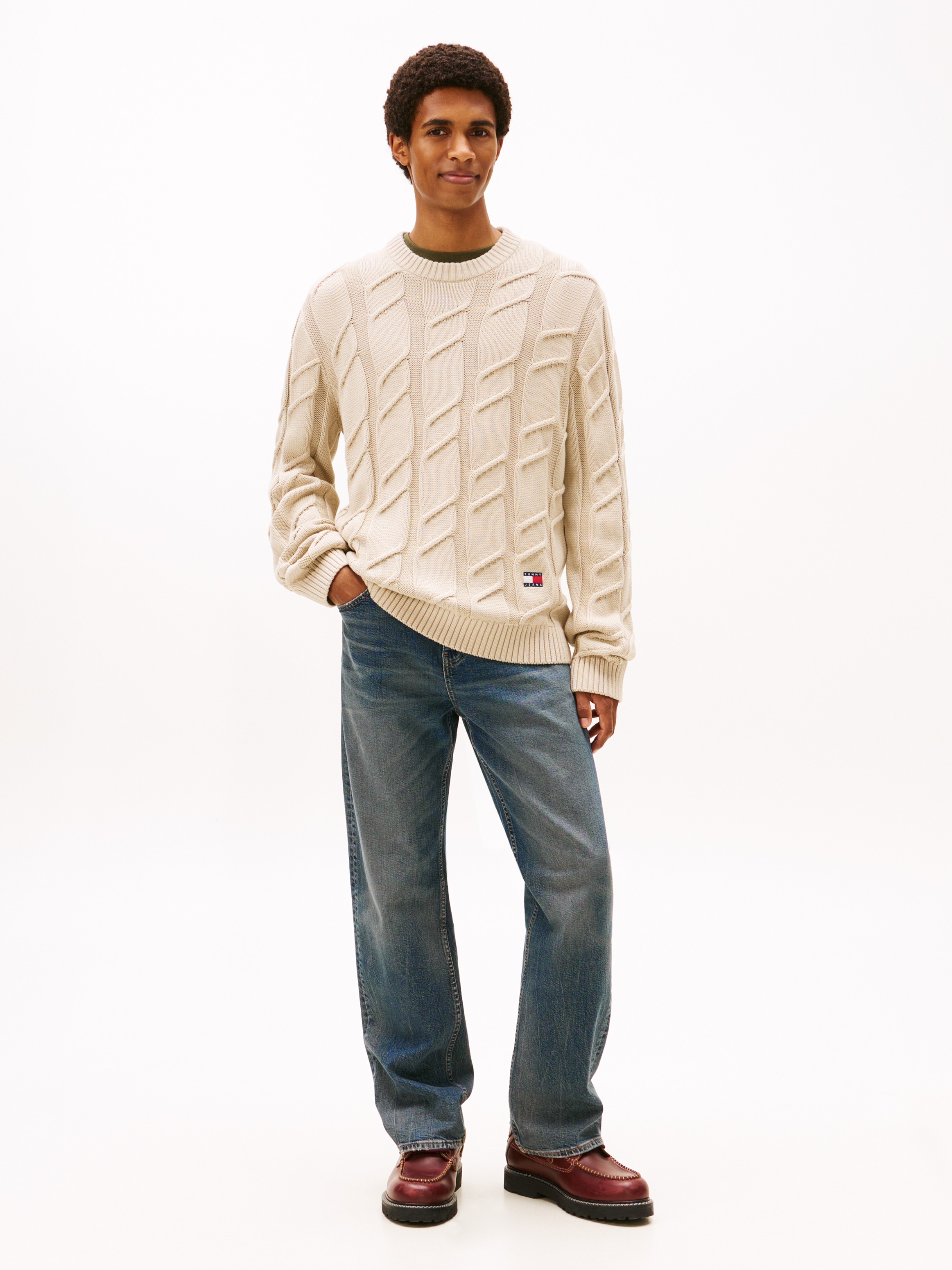 Tommy Jeans Pull à col rond »TJM REG CHUNKY CABLE« Grobstrick mit Zopfmuster, regular fit, Rundhals