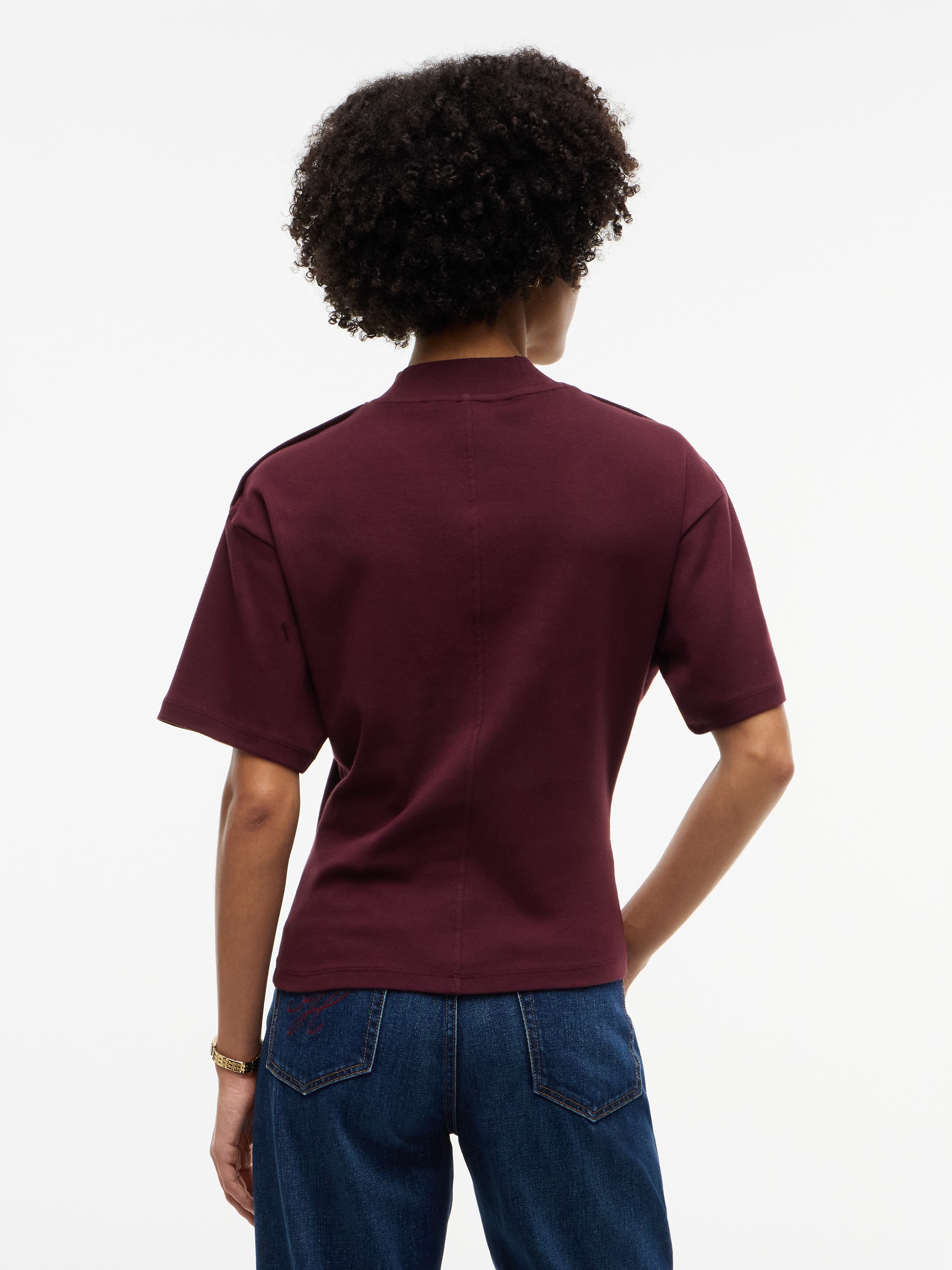 Tommy Hilfiger T-Shirt »GOLD BUTTON HIGH-NK S/S TEE« Baumwolle