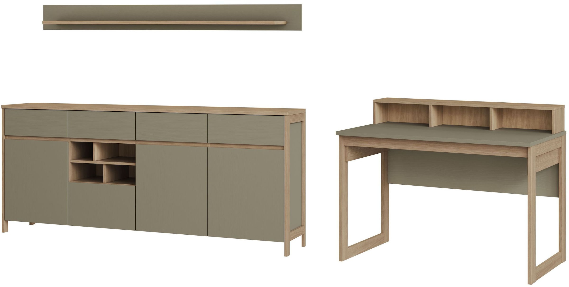 Home affaire Ensemble de meubles de bureau »Stranda im Scandi-Style, Home Office, Büro in zwei Farben verfügbar« 3 cuis tlg. comprend bureau, buffet et étagère murale