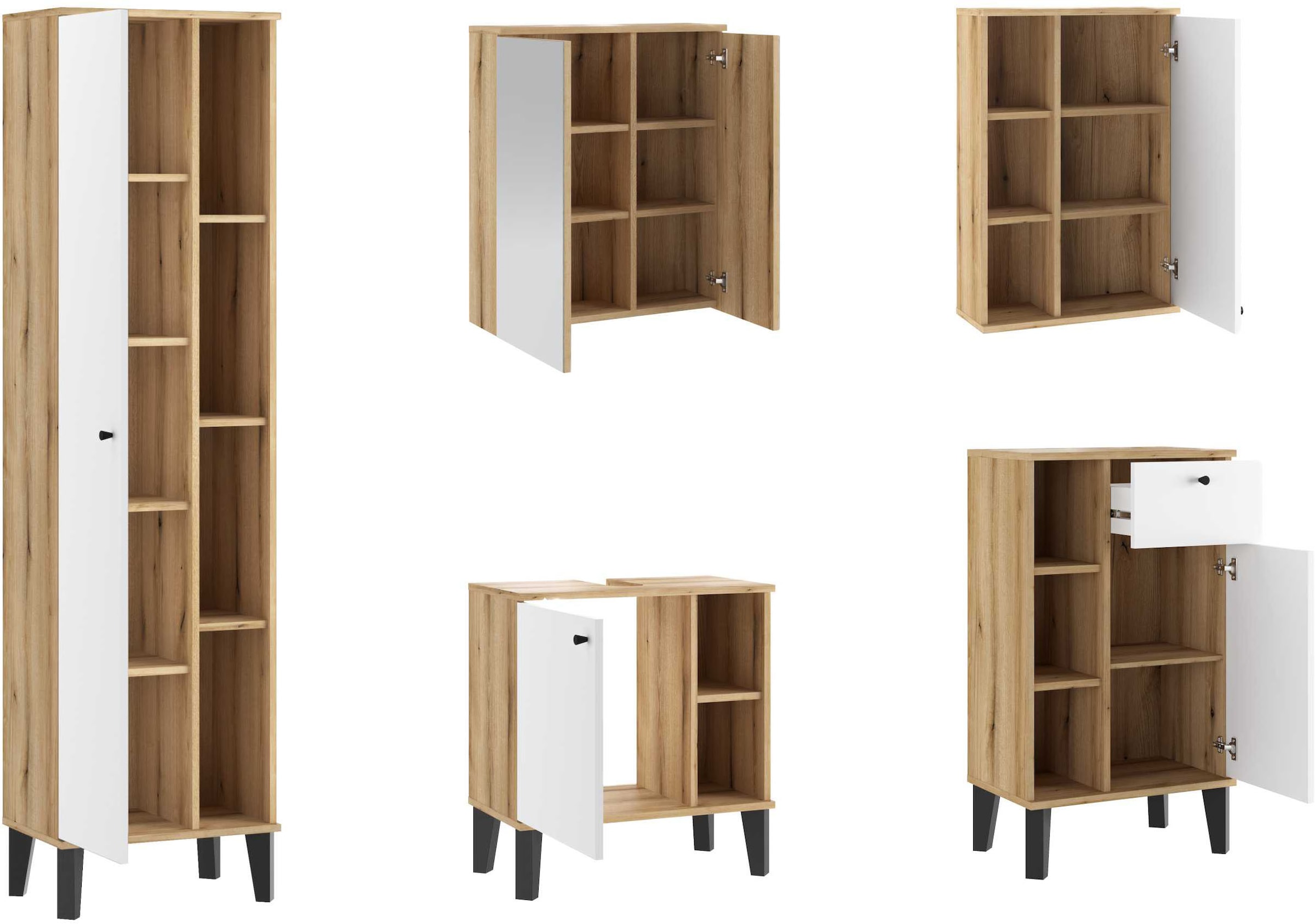 Home affaire Badmöbel-Set »OSLO, Bad im skandinavischen Design, 5-teiliges Badezimmer« Set, 5 Stk. tlg.