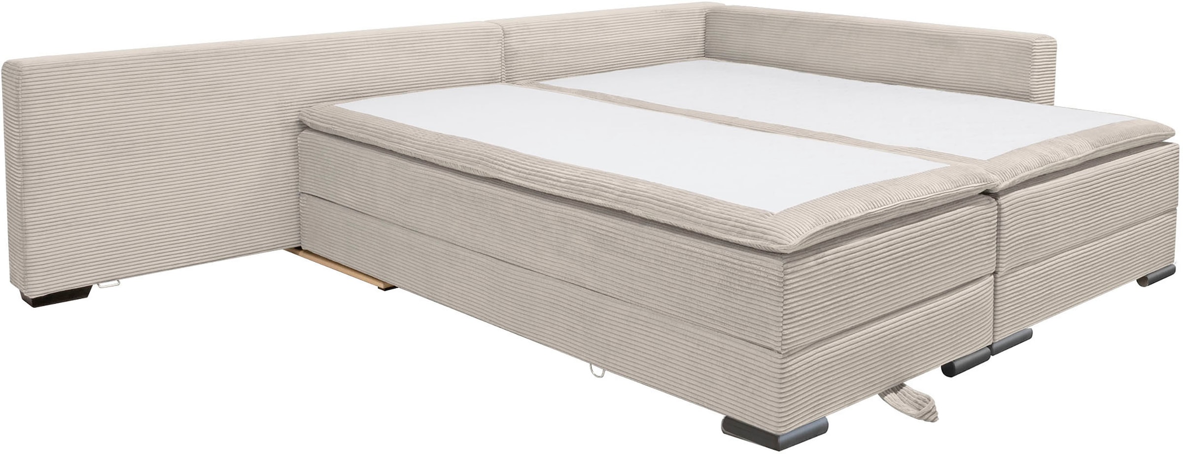 Home affaire Canapé d'angle »Night & Day L-Form, B: 321 cm, mit Dauer-Schlaffunktion 180x200 cm« Bettfunktion, Bettkasten, Topper & 3 Zierkissen, Boxspringbett in Cord