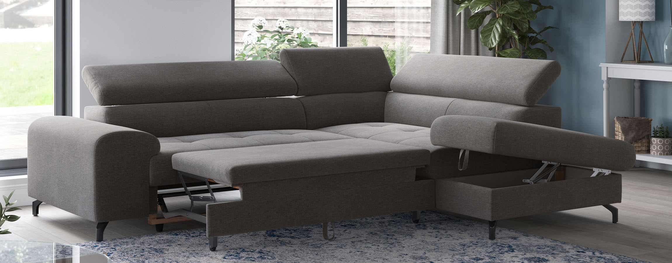 COTTA Canapé d'angle »Aura L-Form, B: 260 cm« avec fonction lit, coffre de lit & réglage de la tête de lit
