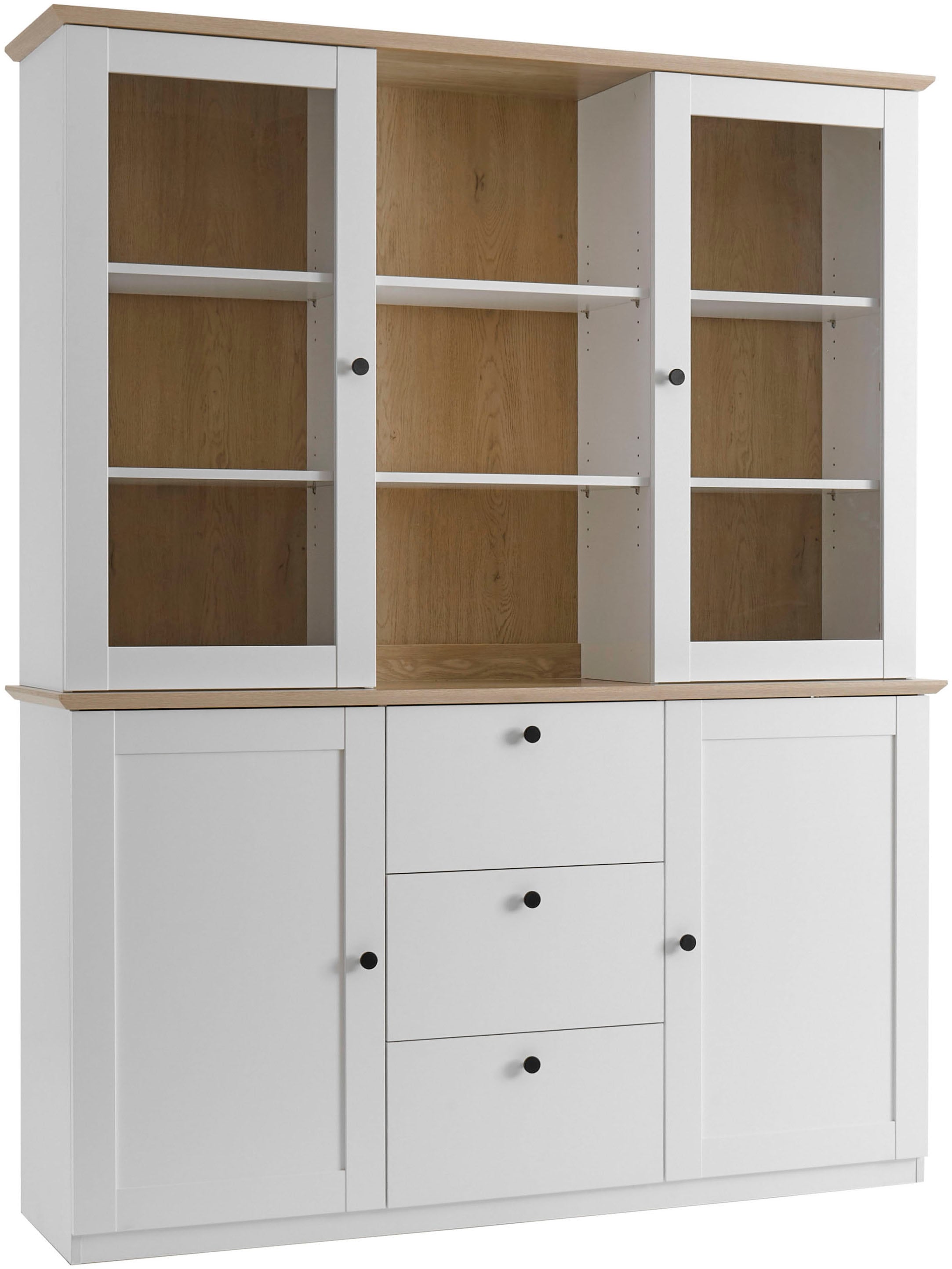GOODproduct Buffet »Brest, Hochschrank im Landhausstil, Schrank, Küchenschrank« schwarze Metallgriffe, viel Stauraum, Glastüren, 164 cm breit