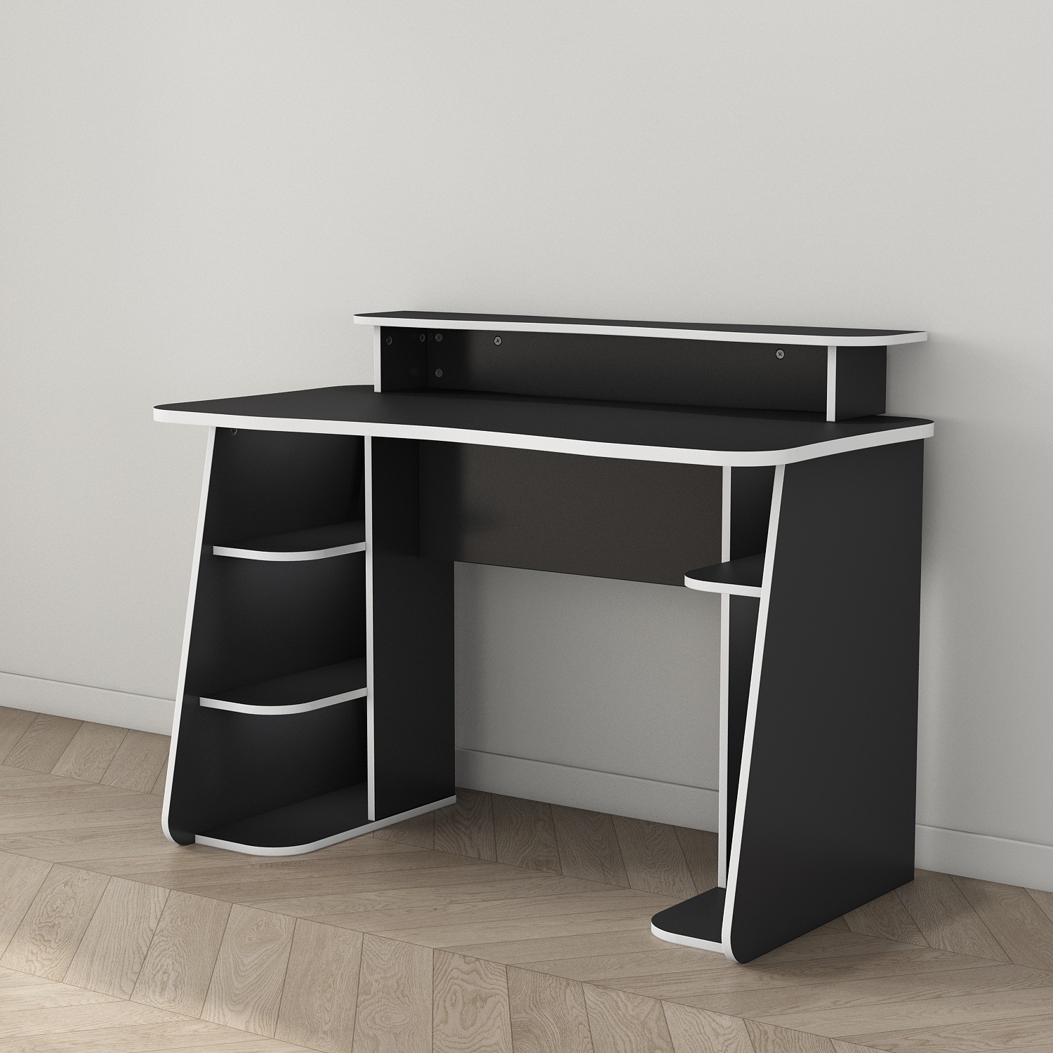 GOODproduct Gamingtisch »GAME, Computertisch, Schreibtisch, Towerfach, Monitoraufsatz,« ergonomisch geschwungene Tischplatte, Breite 120 oder 150 cm