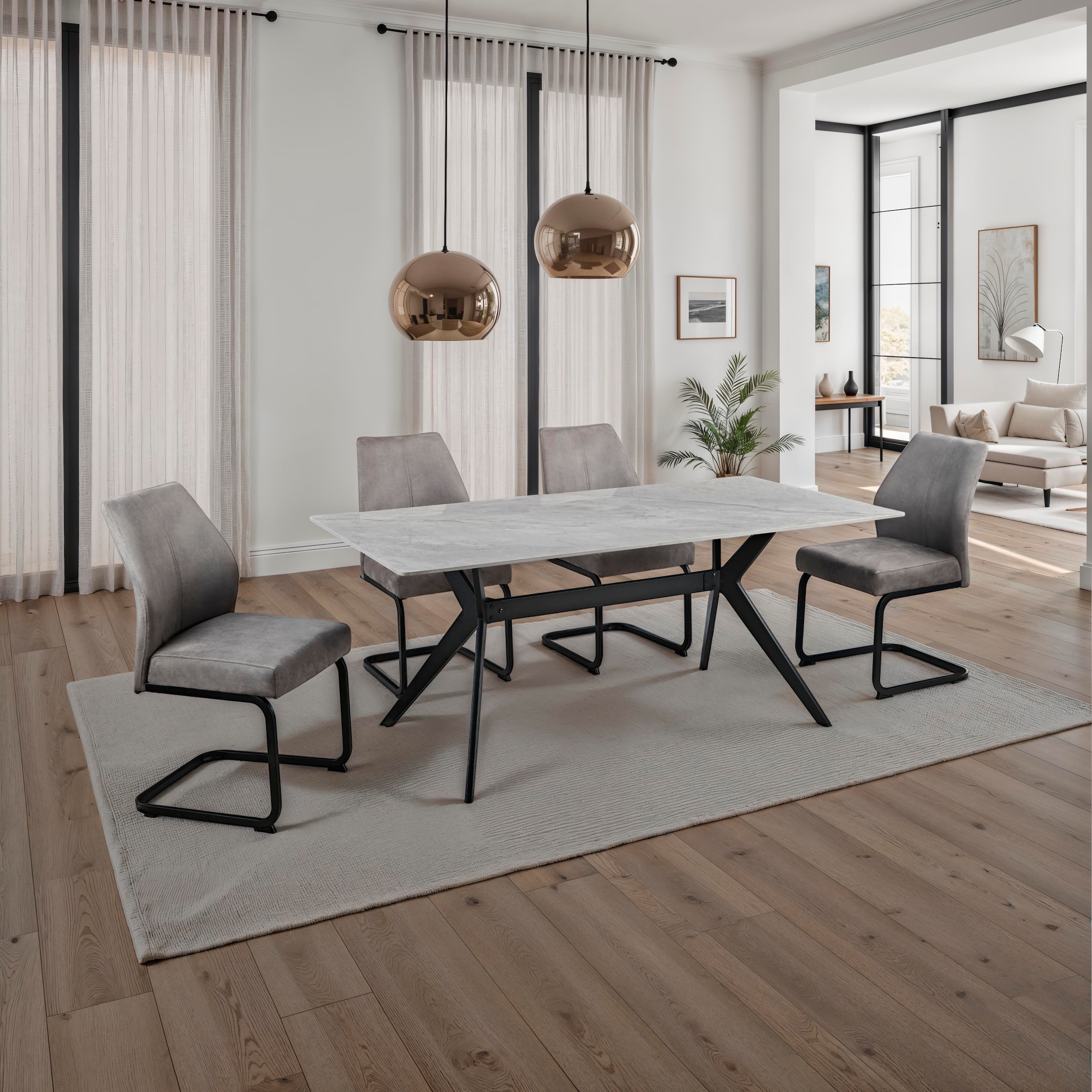 HELA Ensemble de salle à manger »ISAR« Set, 5 tlg. 5tlg., Marmoroptik (glänzend), Schwingstuhl, Federkorb