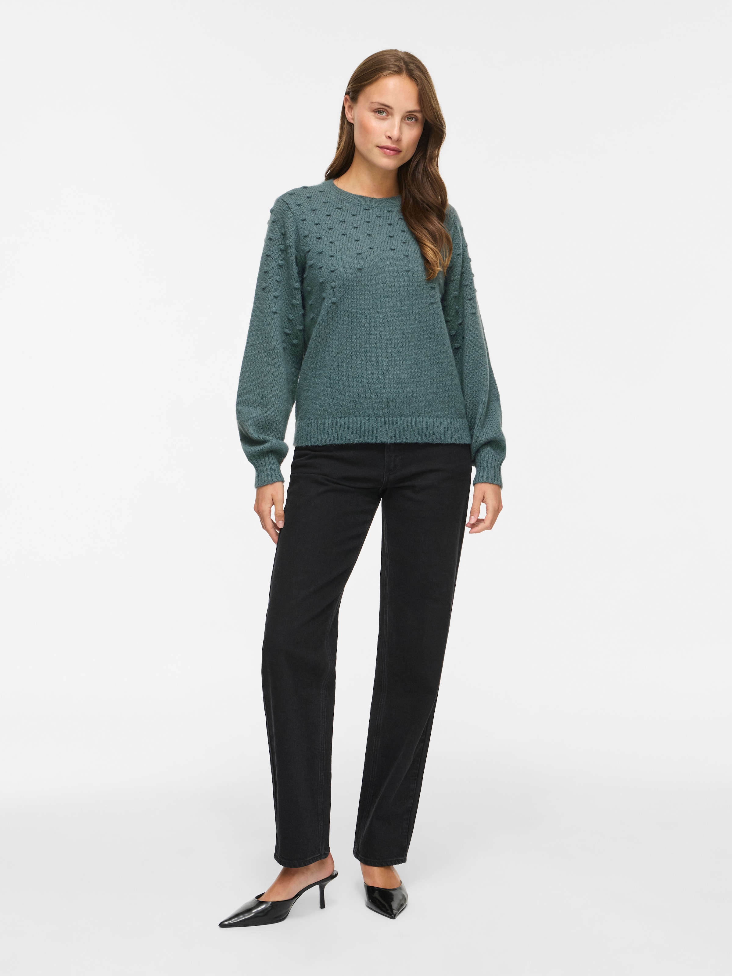 Vila Pull à col rond »VITULI O-NECK L/S DOT KNIT TOP-NOOS« fibre synthétique, coupe normale