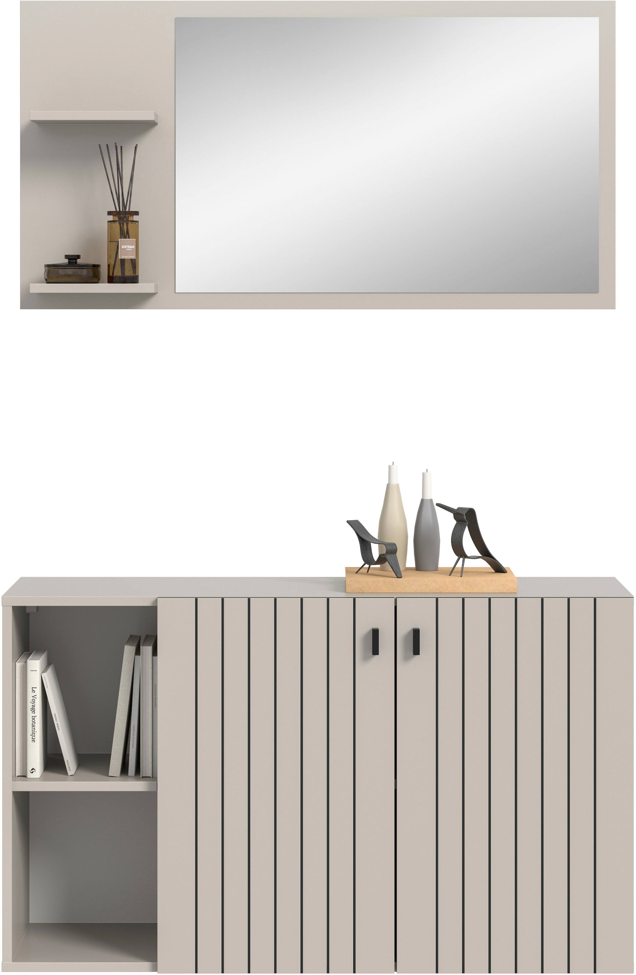 Home affaire Garderoben-Set »TATIO, 2-tlg. Garderobenkombination, Breite: 106 cm, Rillenfräsung« Set, Set, best. aus: 1 Spiegel, 1 Schuhkommode, 2 Stk. tlg.