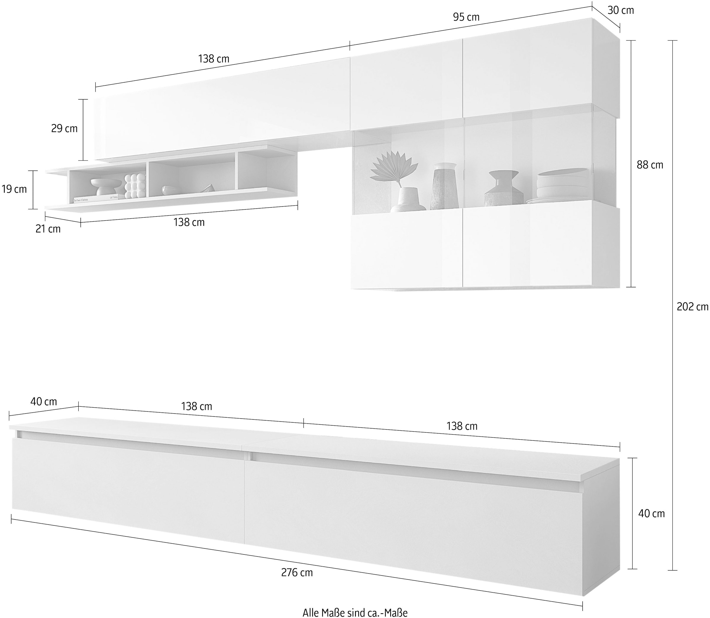 Home affaire Meuble mural »Infinity, 5tlg. Breite 276 cm, moderne Mediawand« 5 cuis tlg.