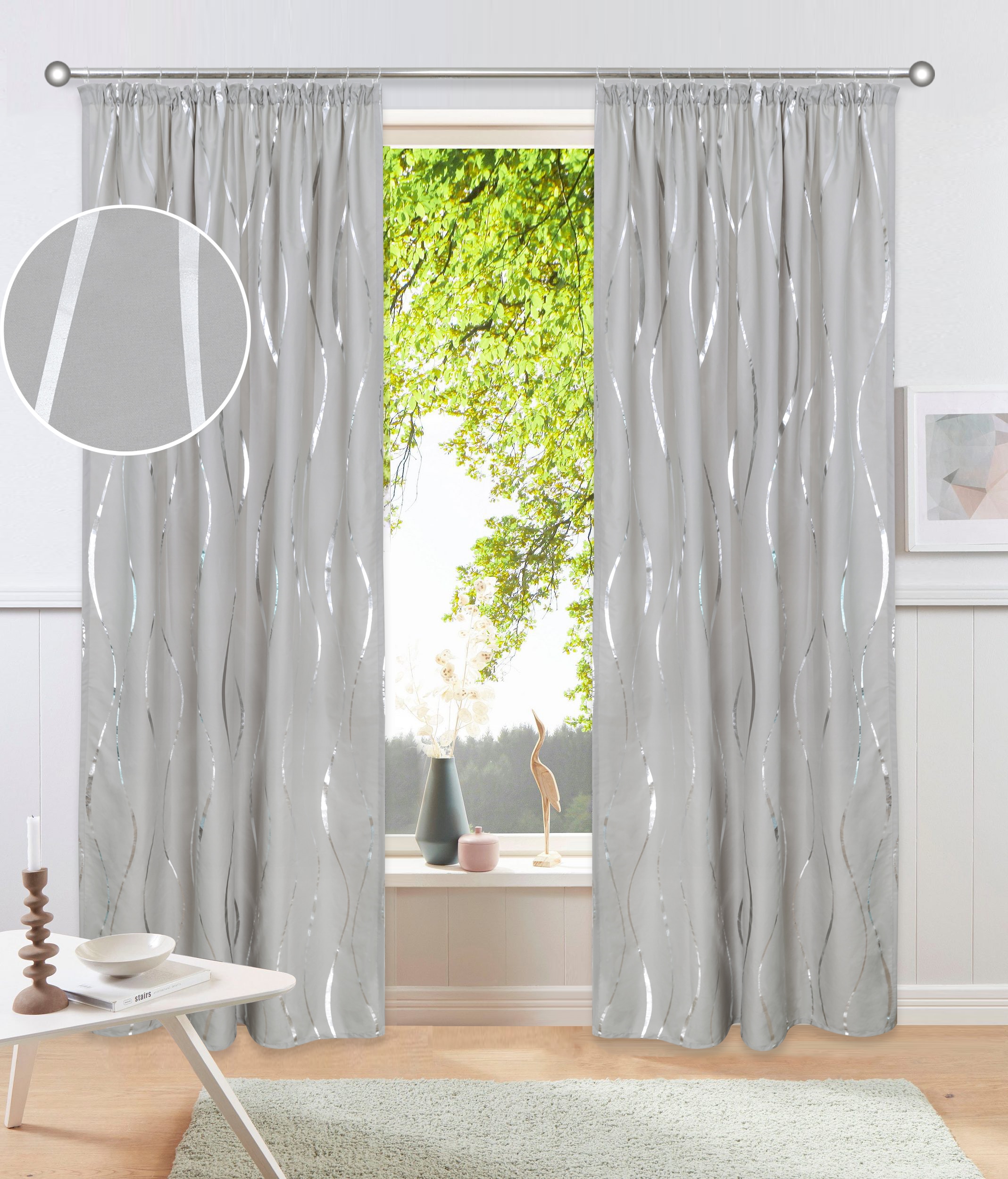 GOODproduct Gardine »Quinnton« Kräuselband 2 Stk. tlg. Blickdicht, 2er‑Set. Metallic‑Akzenten, Kräuselband