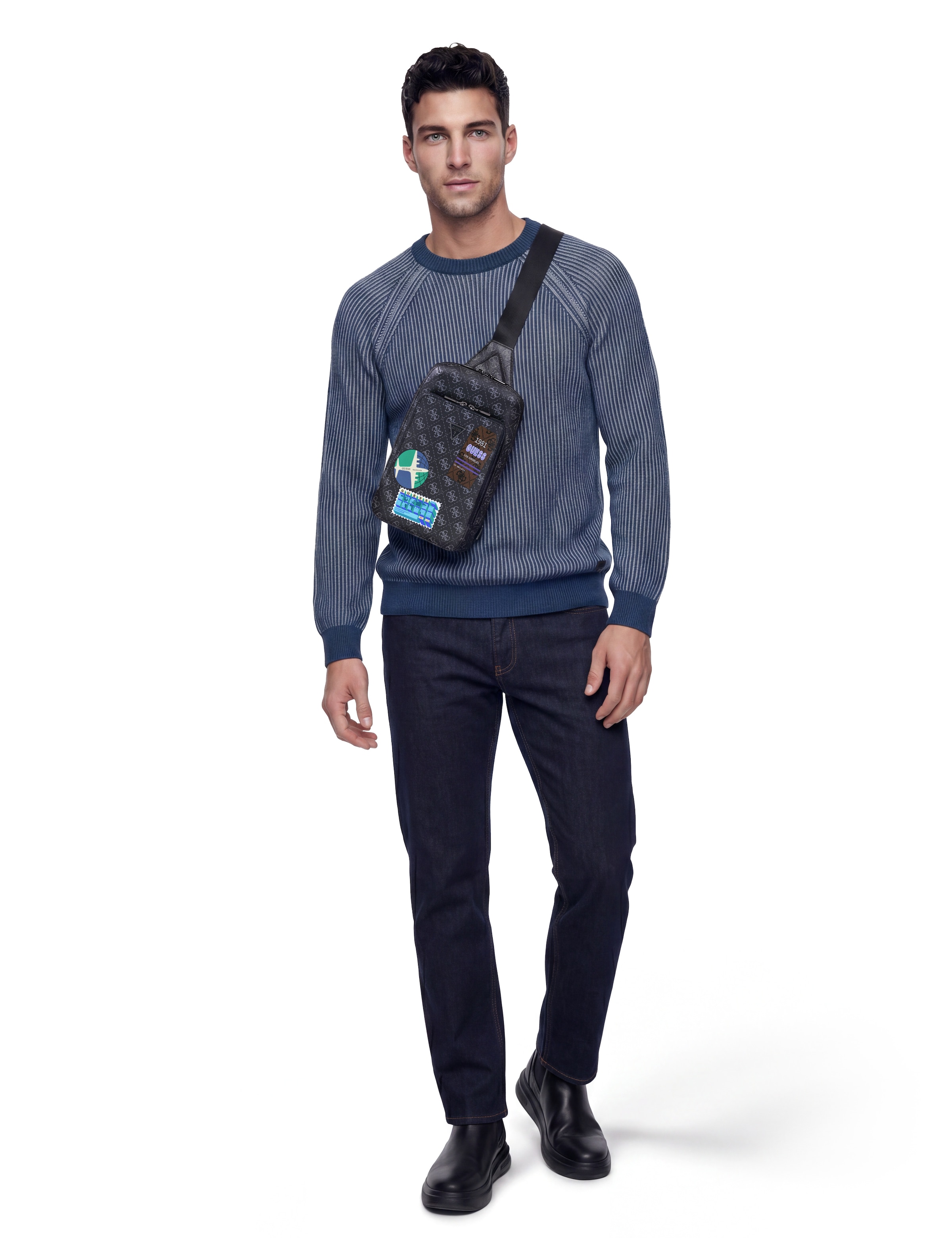 Guess Pull en tricot »NIRO VANISÃˆ STRIPES« mit Wolle, Rundhalsausschnitt, Regular Fit