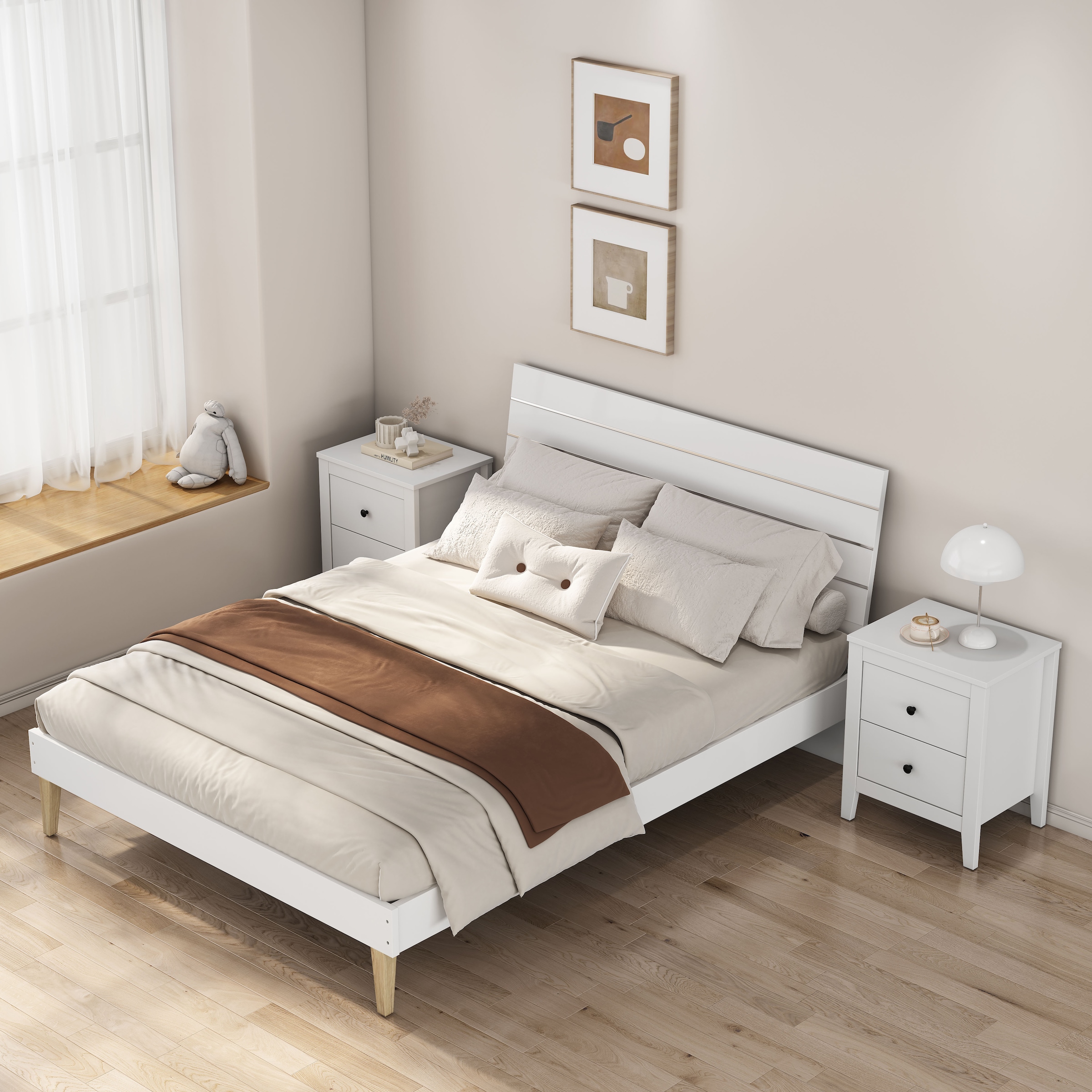 GOODproduct Table de nuit »Borkum Nachttisch Set im Landhaus Design weiss Bestseller« Set, 2 Schränke im Set, schwarze Griffe aus Metall,  Nachttisch Set mit je 2 Schubladen , Beistelltisch