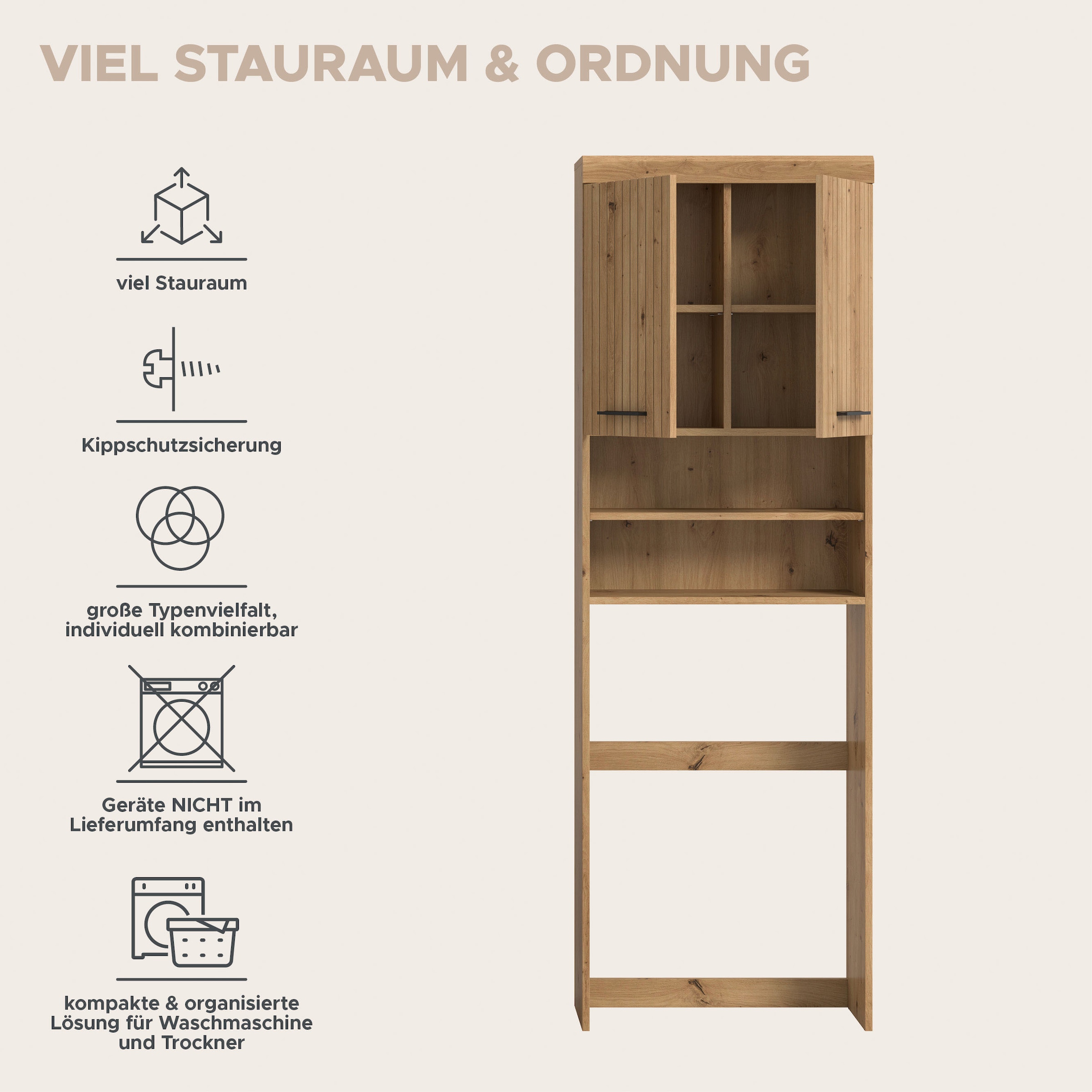 welltime Armoire pour machine à laver »SIENA, Breite 63cm, für Waschmaschine & Trockner, 2 Türen, MDF-Front« BEST-SELLER !,  en plusieurs couleurs, armoire suspendue, armoire de transformation, armoire de salle de bain