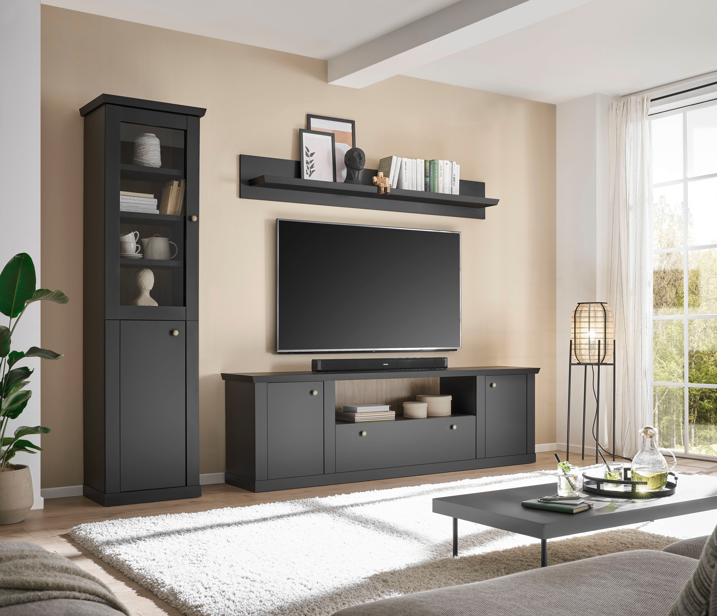 Home affaire Wohnwand »Lincoln, moderne Anbauwand, Komplettset im Landhausstil« Komplett-Set, 3 Stk. tlg.