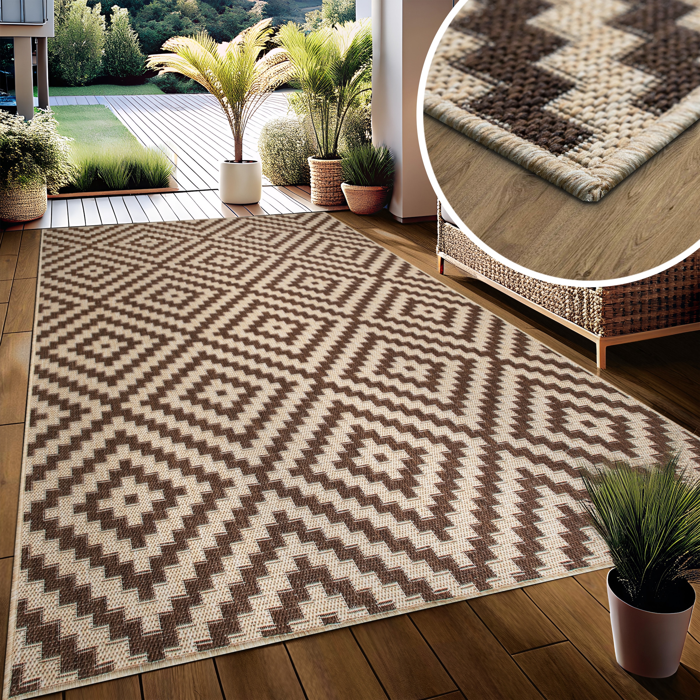 my home Teppich »Cordoba auch als Läufer erhältlich« rechteckig 3 mm Höhe In- und Outdoor geeignet, Sisal-Optik, Wetterfest & UV-beständig, Boho