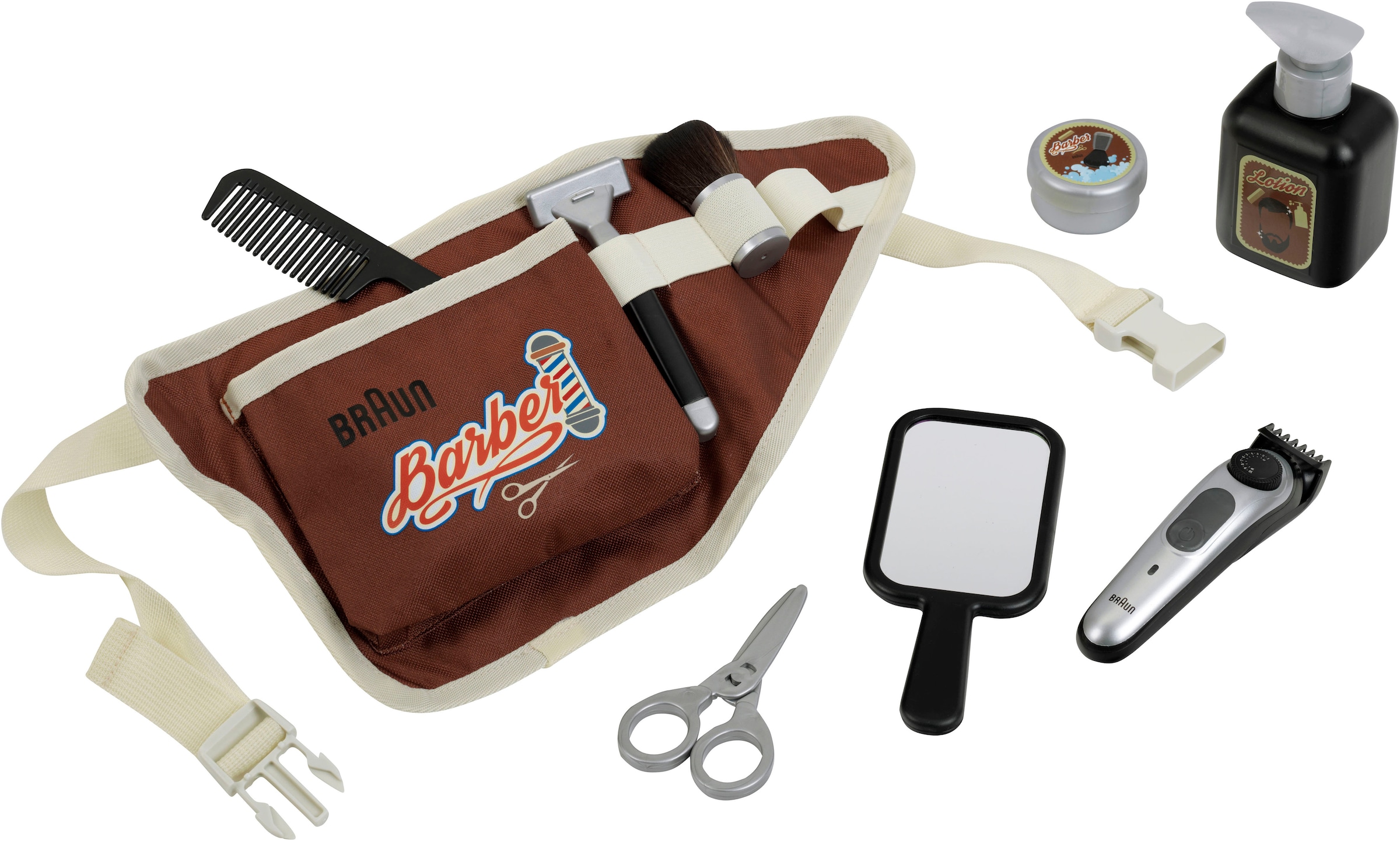 Klein Coffret de coiffure jouet »Braun, Barbergürtel mit Zubehör«