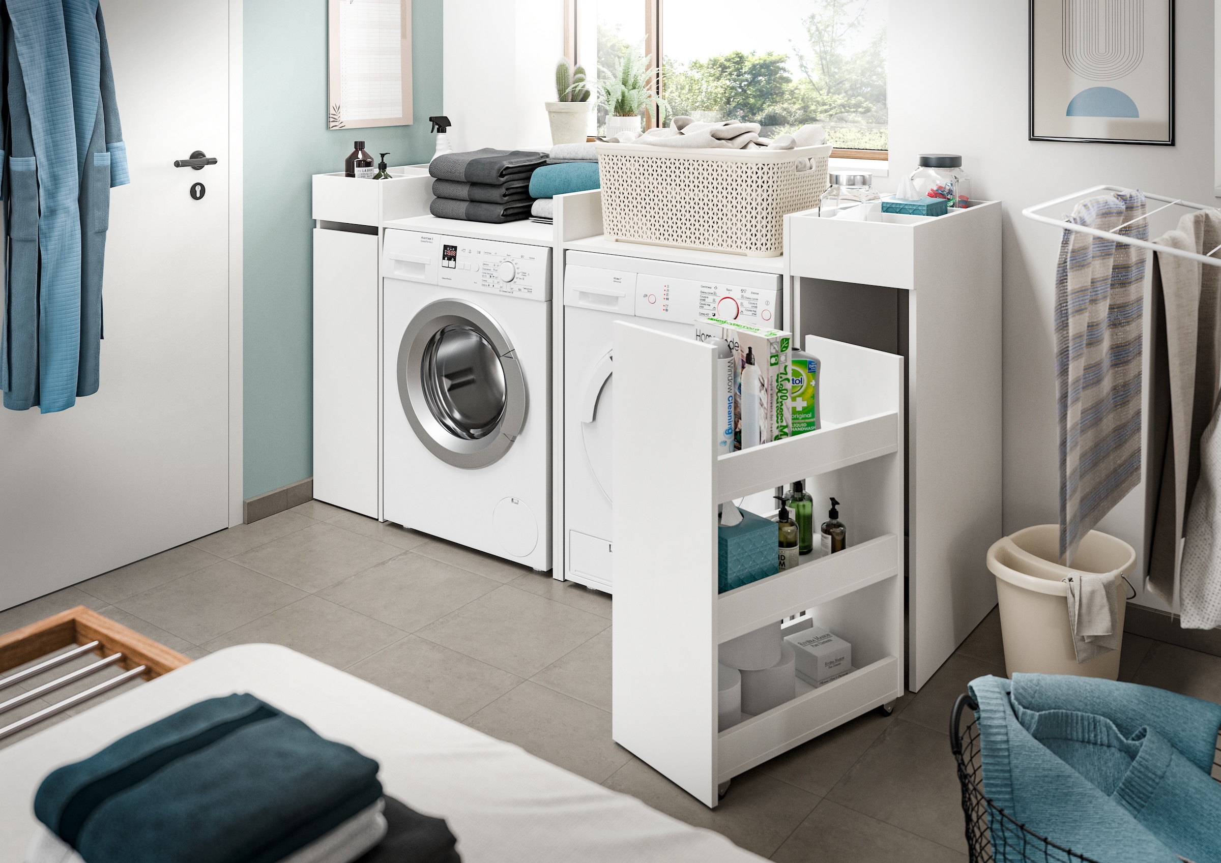 welltime Armoire pour machine à laver »FALAS, TOPSELLER!, Breite 66 cm, mit grosser Ablagefläche« in verschiedenen Farben erhältlich, für Waschmaschine & Trockner, 1 cuis tlg. Überbauschrank, Umbauschrank, Waschmaschinenschrank