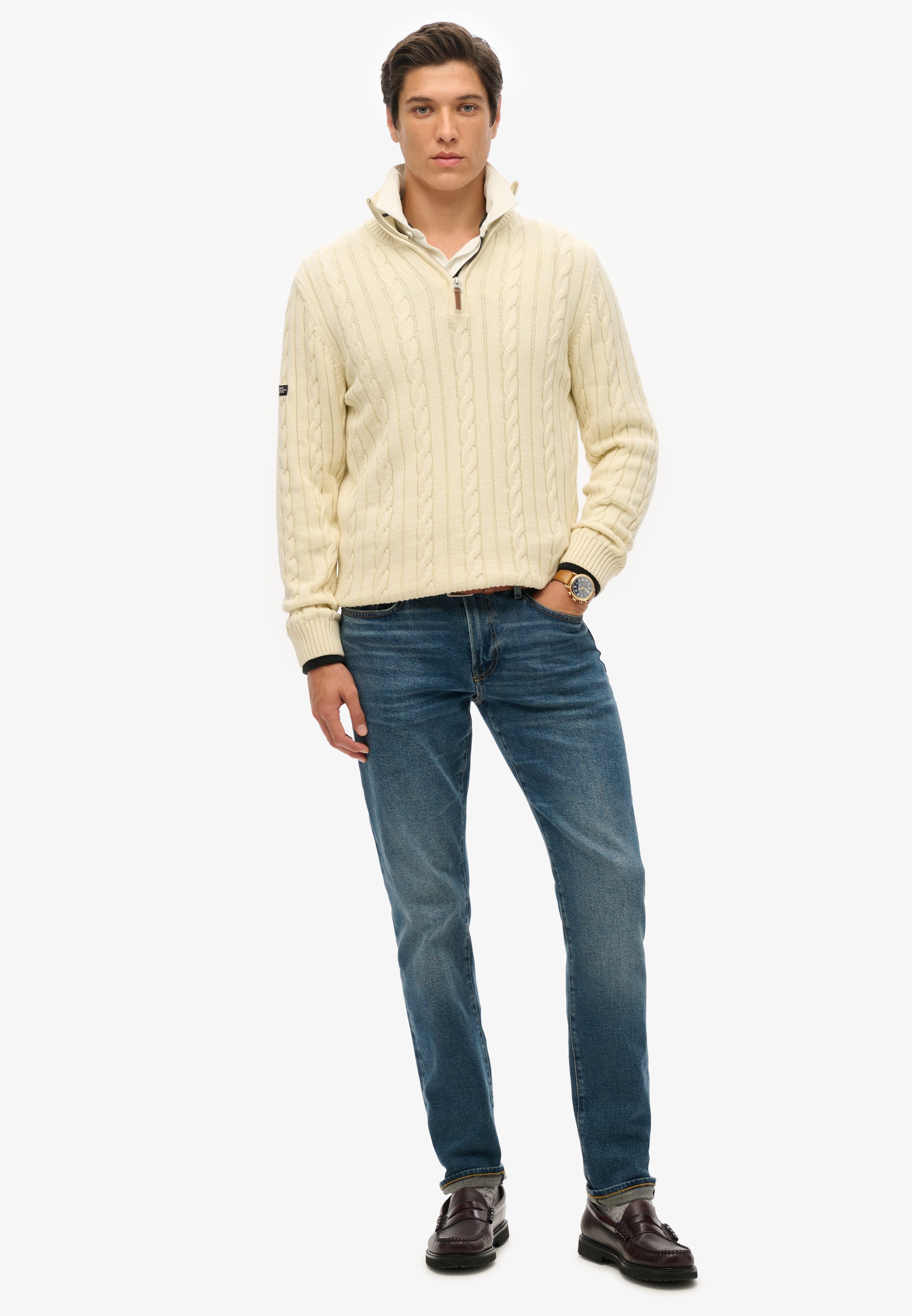 Superdry Troyer »PREPPY COTTON CABLE HALF ZIP« Coton, coupe slim