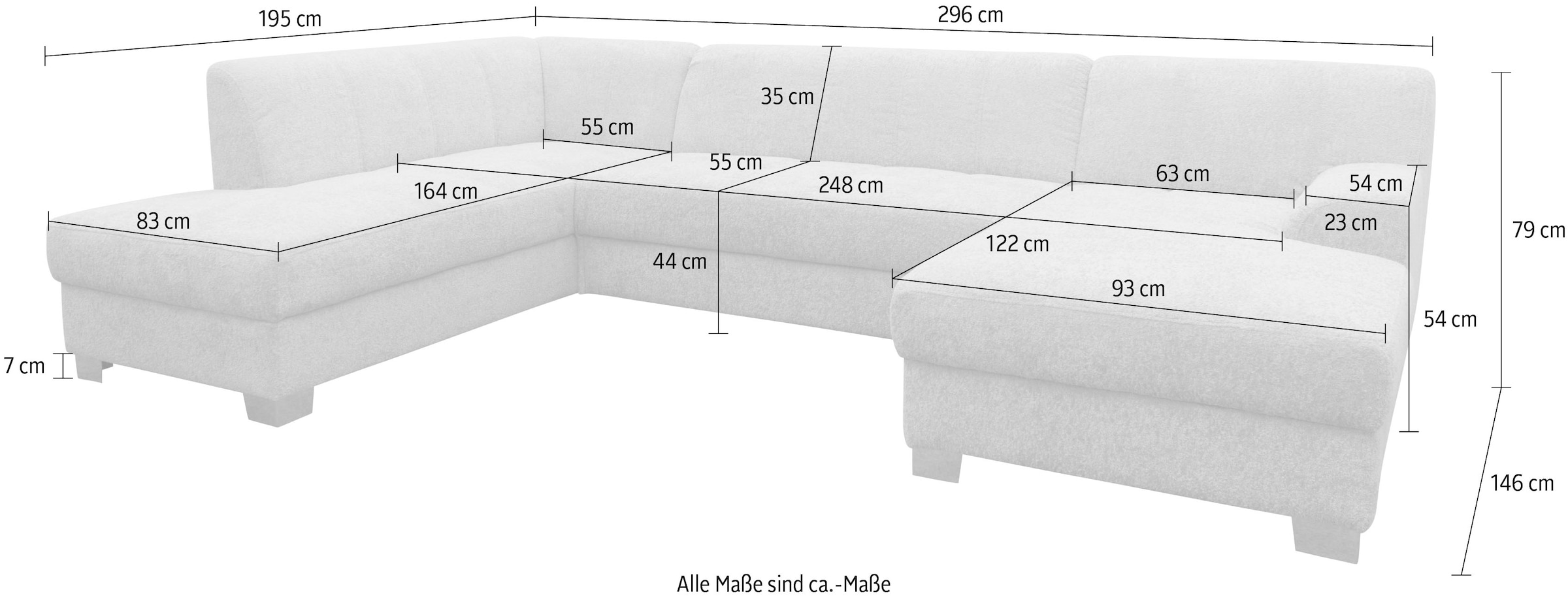 GOODproduct Paysage de salon »Lolland 296 x 195 cm, modern, mit Steppungen, mittelfester Sitz« Forme en U, avec revêtement Pet Friendly