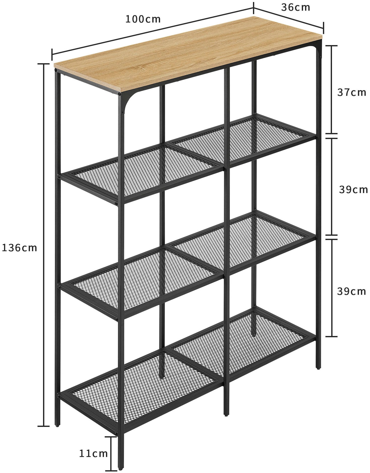 GOODproduct Étagère multi-usages »Amance« natürliche ABS-Kanten, robustes Metallgestell, Höhe 136 cm