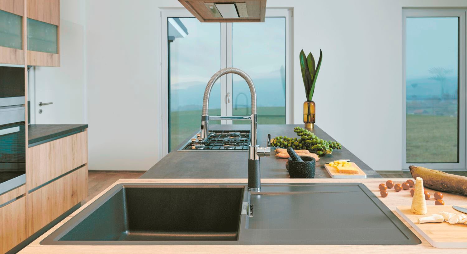 Schock Robinetterie de cuisine »SC-550« Sortie fixe, douchette à jet, clapet anti-retour, angle de rotation 150°