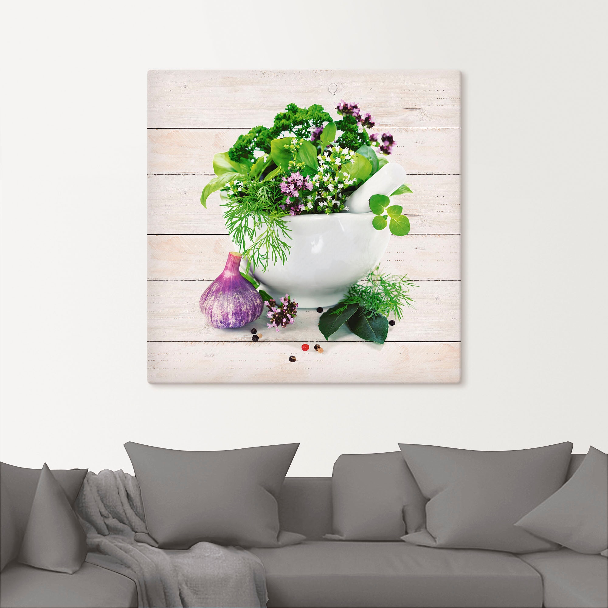 Artland Leinwandbild »Heilkräuter auf weissem Hintergrund Küche« Arrangements 1 Stk. tlg. als Alubild, Outdoorbild, Leinwandbild, Poster, Wandaufkleber