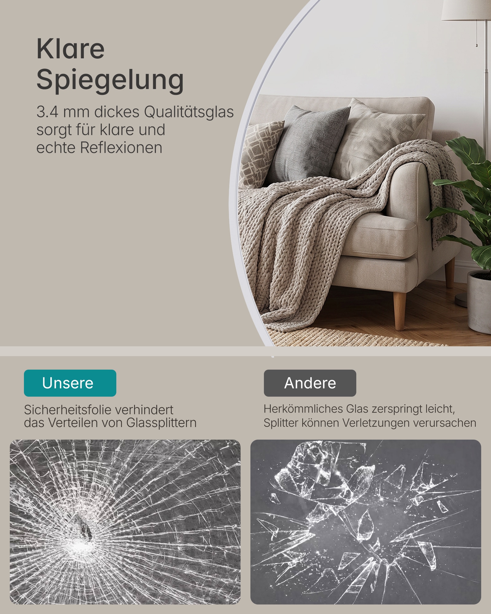 GOODproduct Miroir »Wandspiegel Addrik, wahlweise in 2 Grössen 60x60cm oder 80x80cm« forme ronde, en plusieurs couleurs