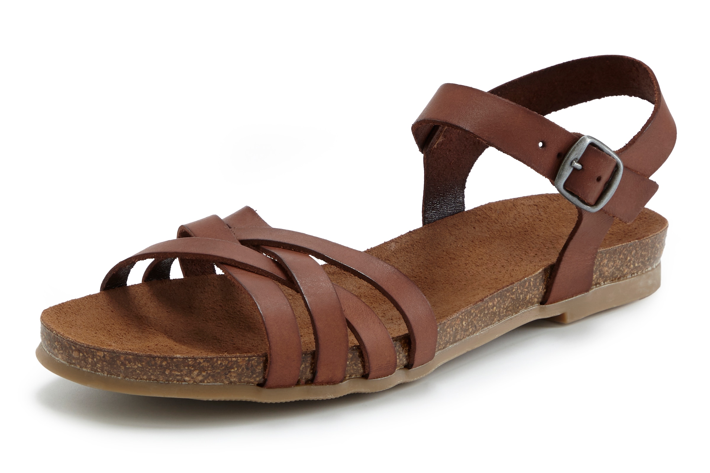 LASCANA Sandale »Sandalette, Sommerschuh, offener Schuh,«  aus Leder mit Korkfussbett