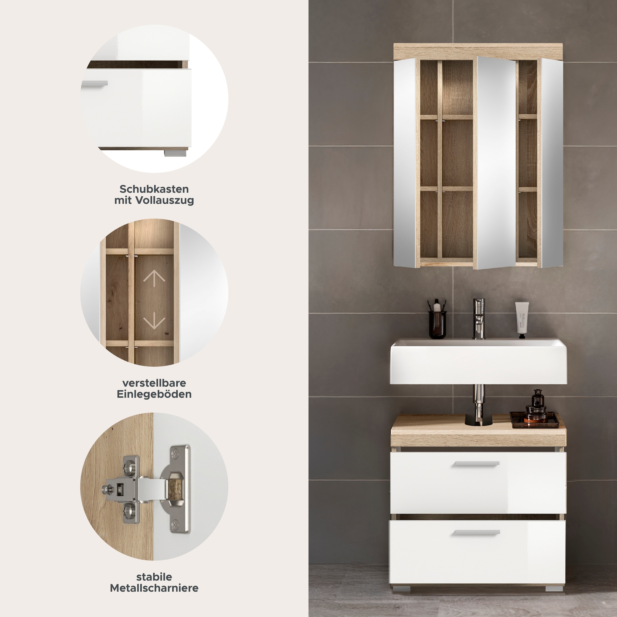 welltime Ensemble de meubles de salle de bain »SIENA, 2 tlg., bestehend aus: Waschbeckenunterschrank, Spiegelschrank« Ensemble, BEST-SELLER !, 2 cuis tlg.