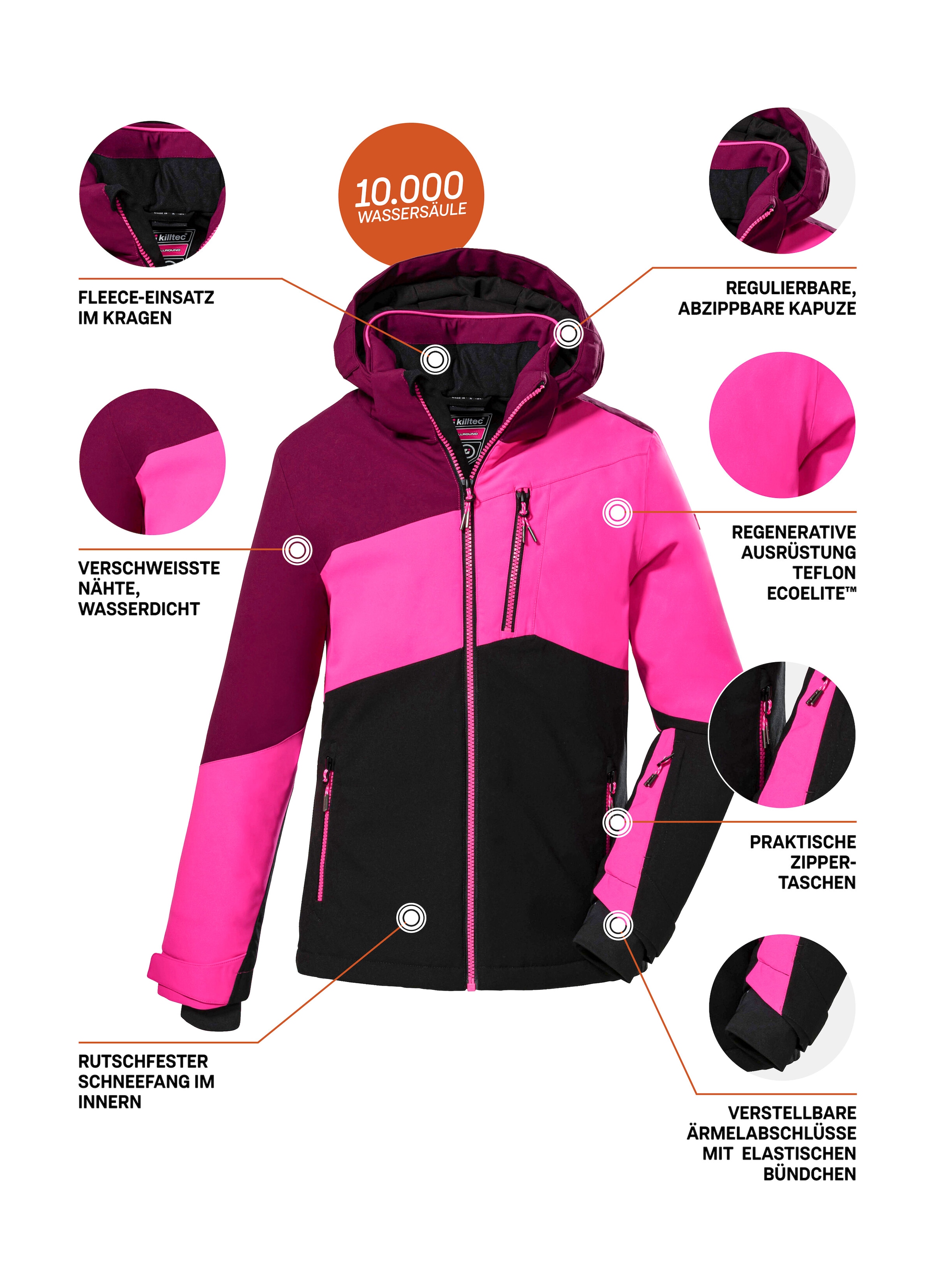 Killtec Skijacke »KSW 166 GRLS SKI JCKT« Atmungsaktive, wasser- und winddichte Skijacke mit abnehmbarer Kapuze